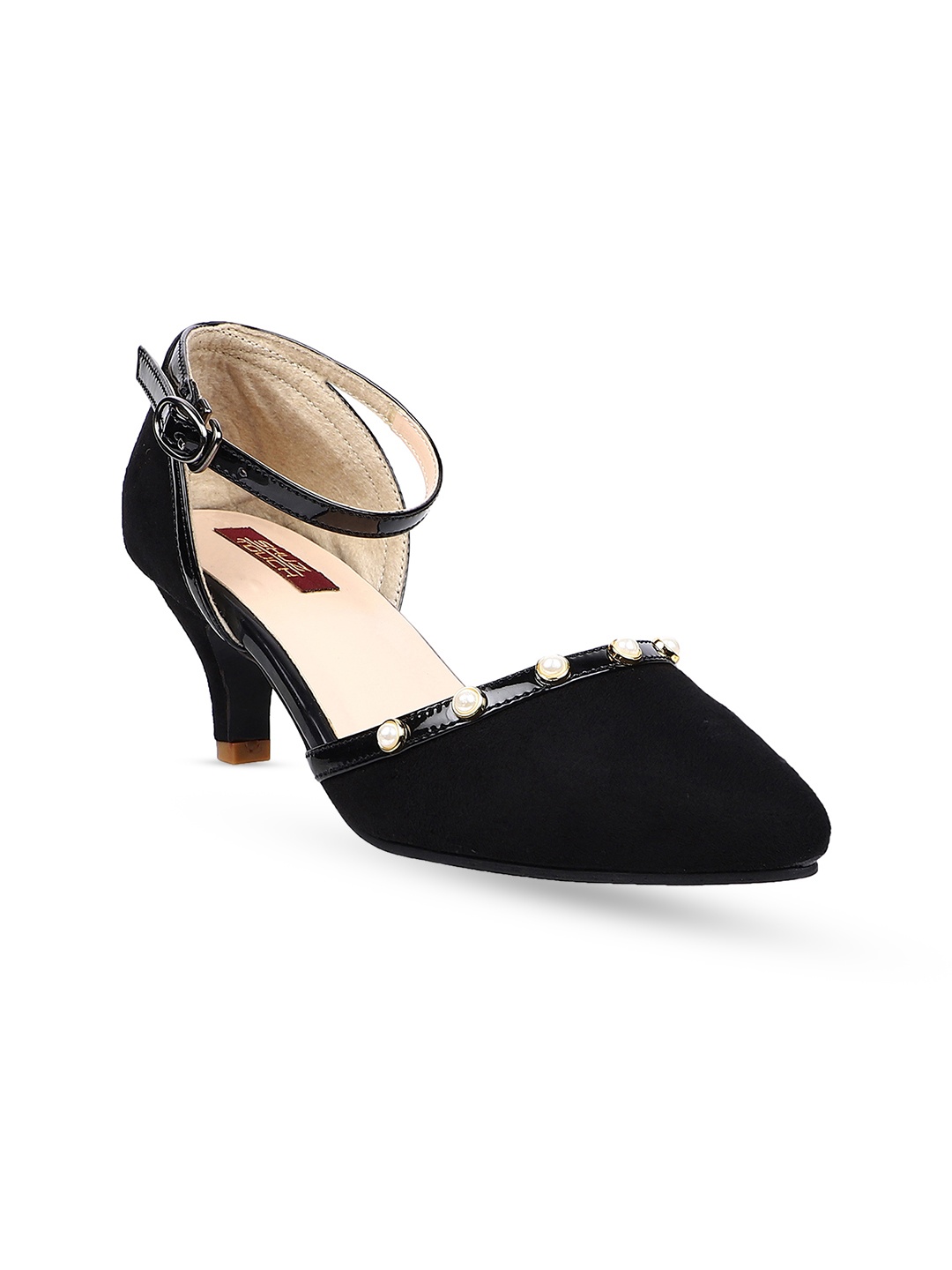 

SHUZ TOUCH Women Black Embellished Kitten Heels