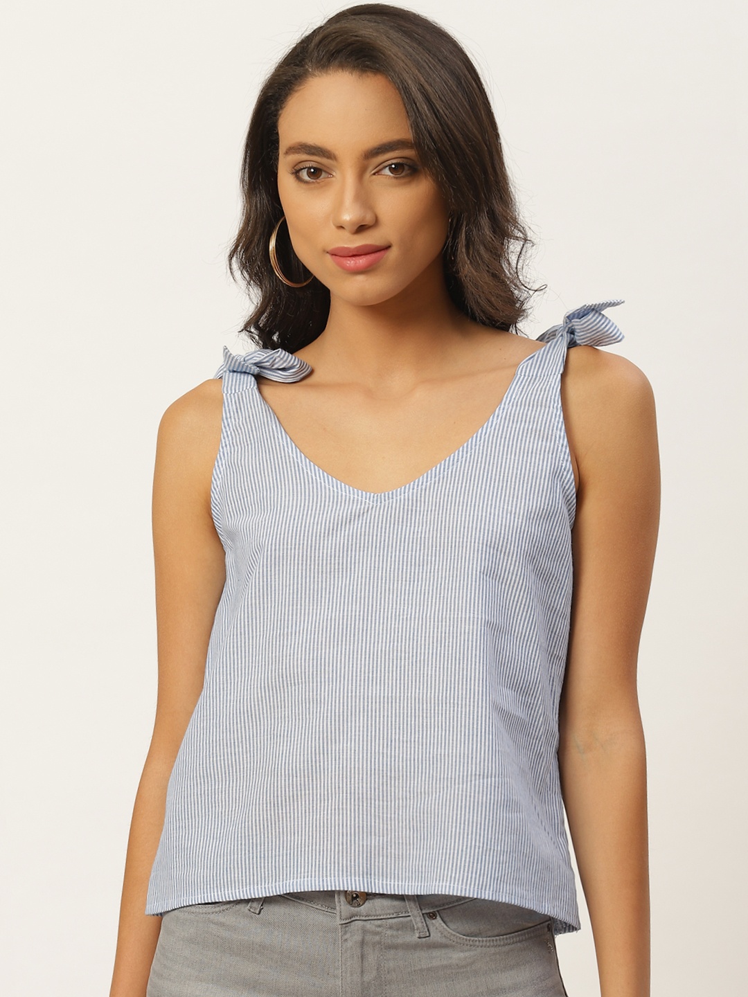 

Raano Women Blue & White Pure Cotton Striped Top