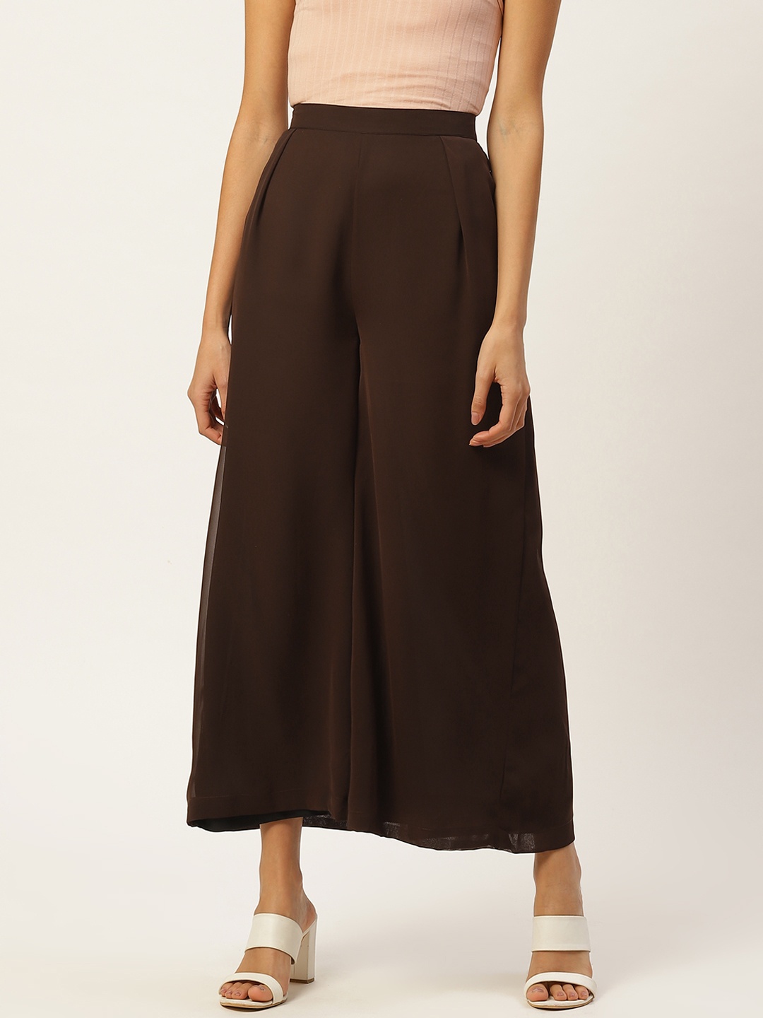 

Raano Women Brown Solid Wide Leg Palazzos