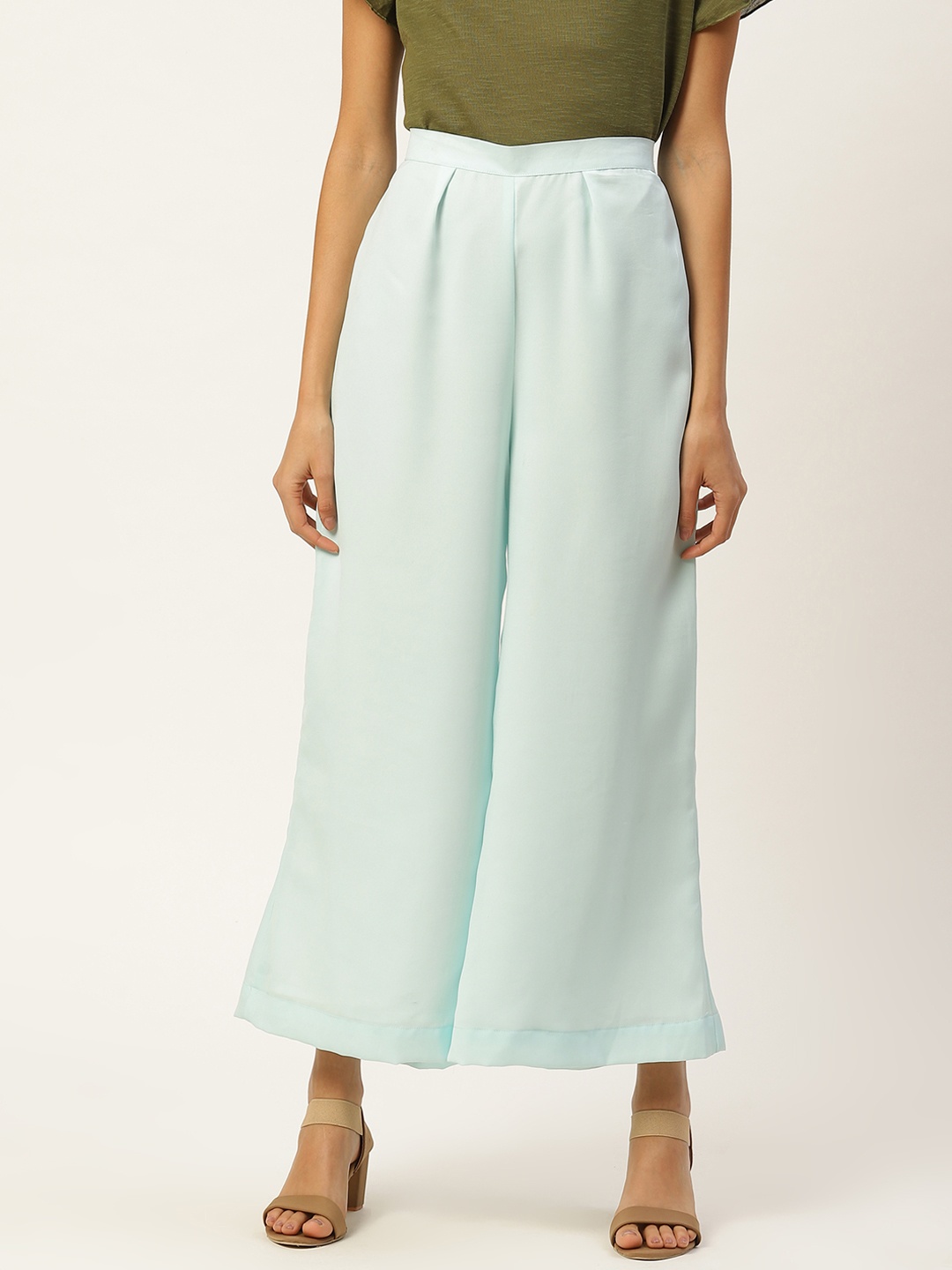 

Raano Women Sea Green Solid Flared Palazzos