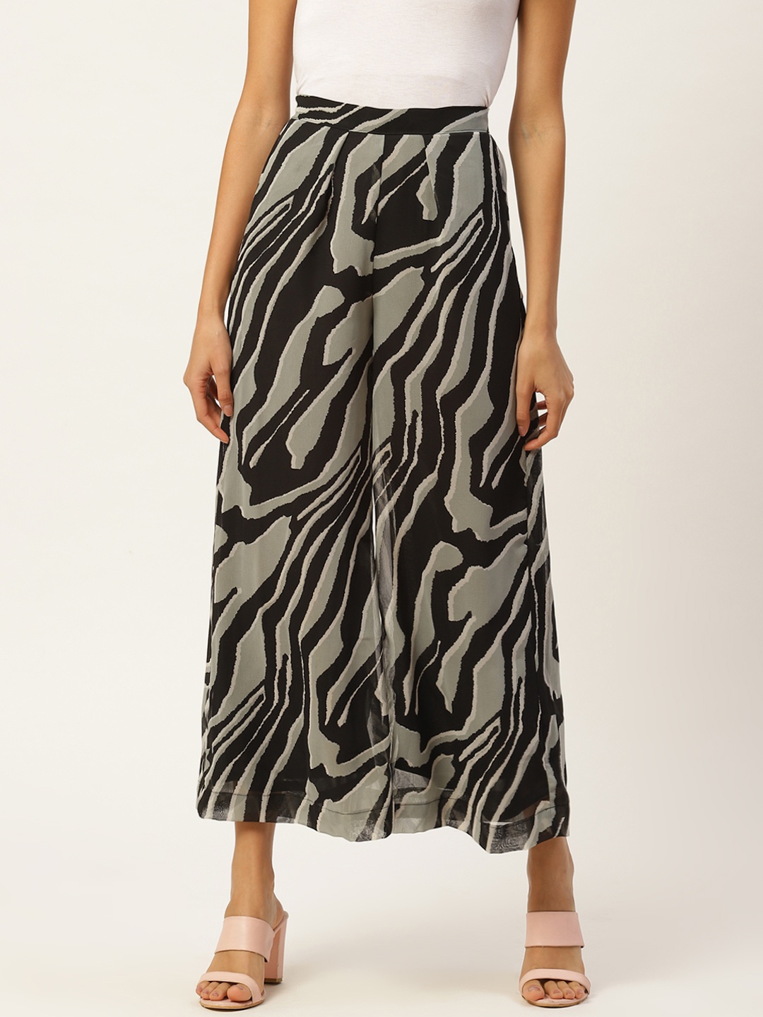 

Raano Women Black & Grey Printed Wide Leg Palazzos
