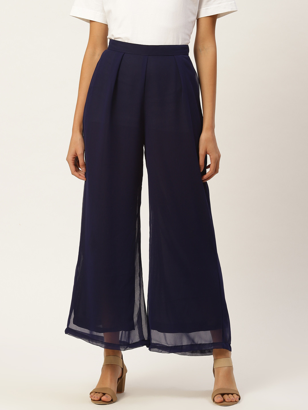 

Raano Women Navy Blue Solid Wide Leg Palazzos