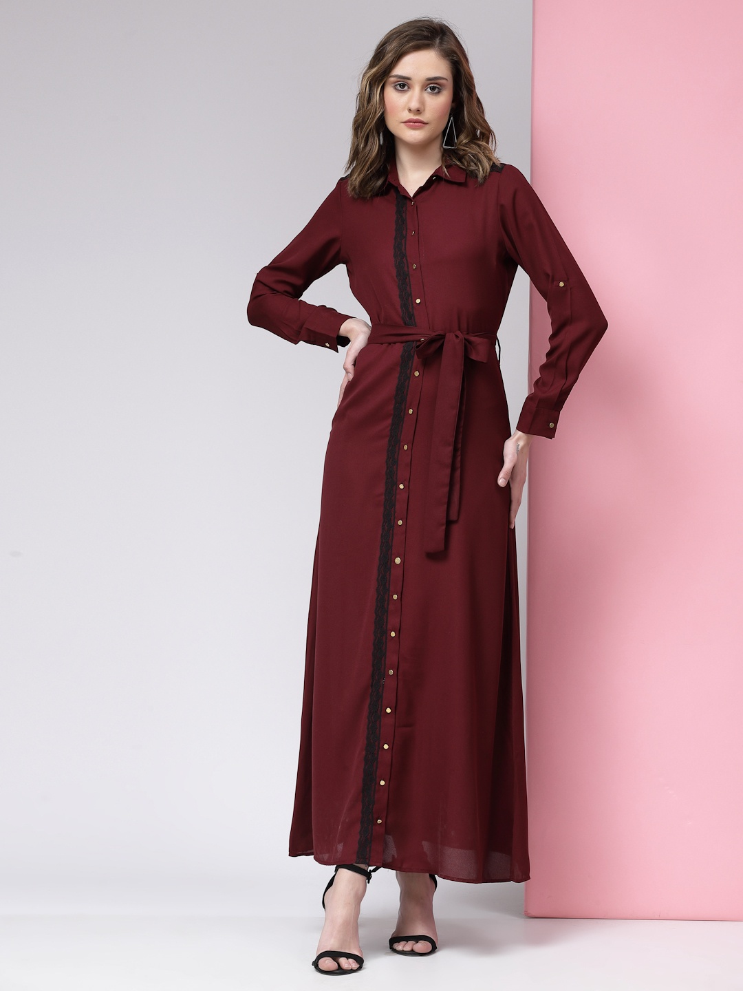 

KASSUALLY Women Burgundy Solid Maxi Dress