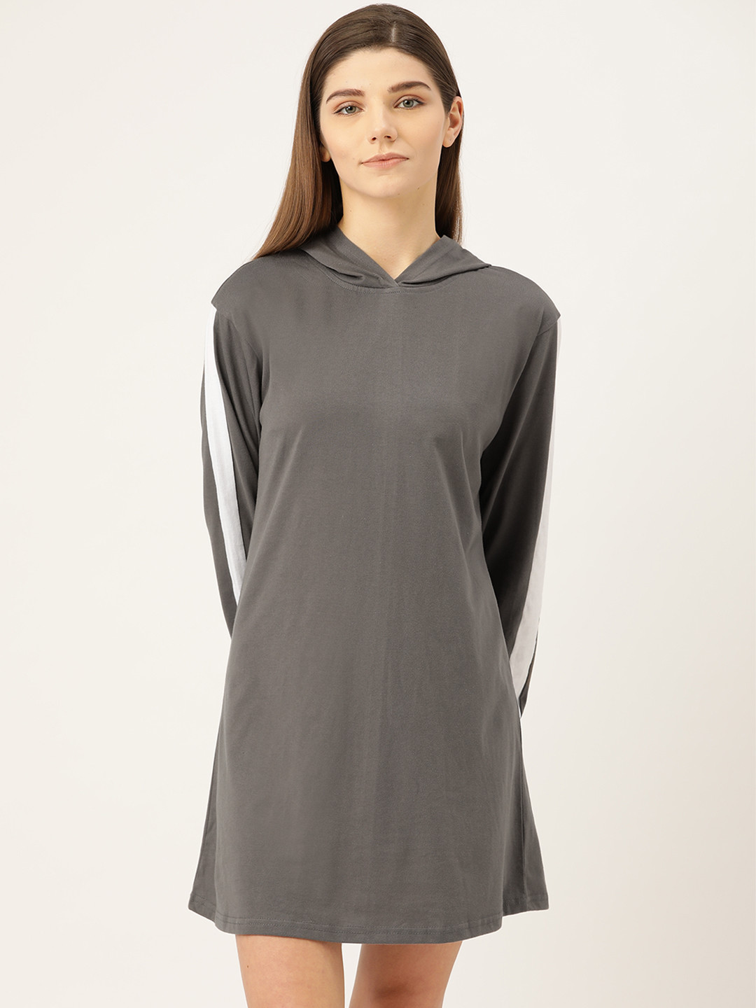 

Klamotten Charcoal Grey Pure Cotton Solid Hooded Sleep Shirts