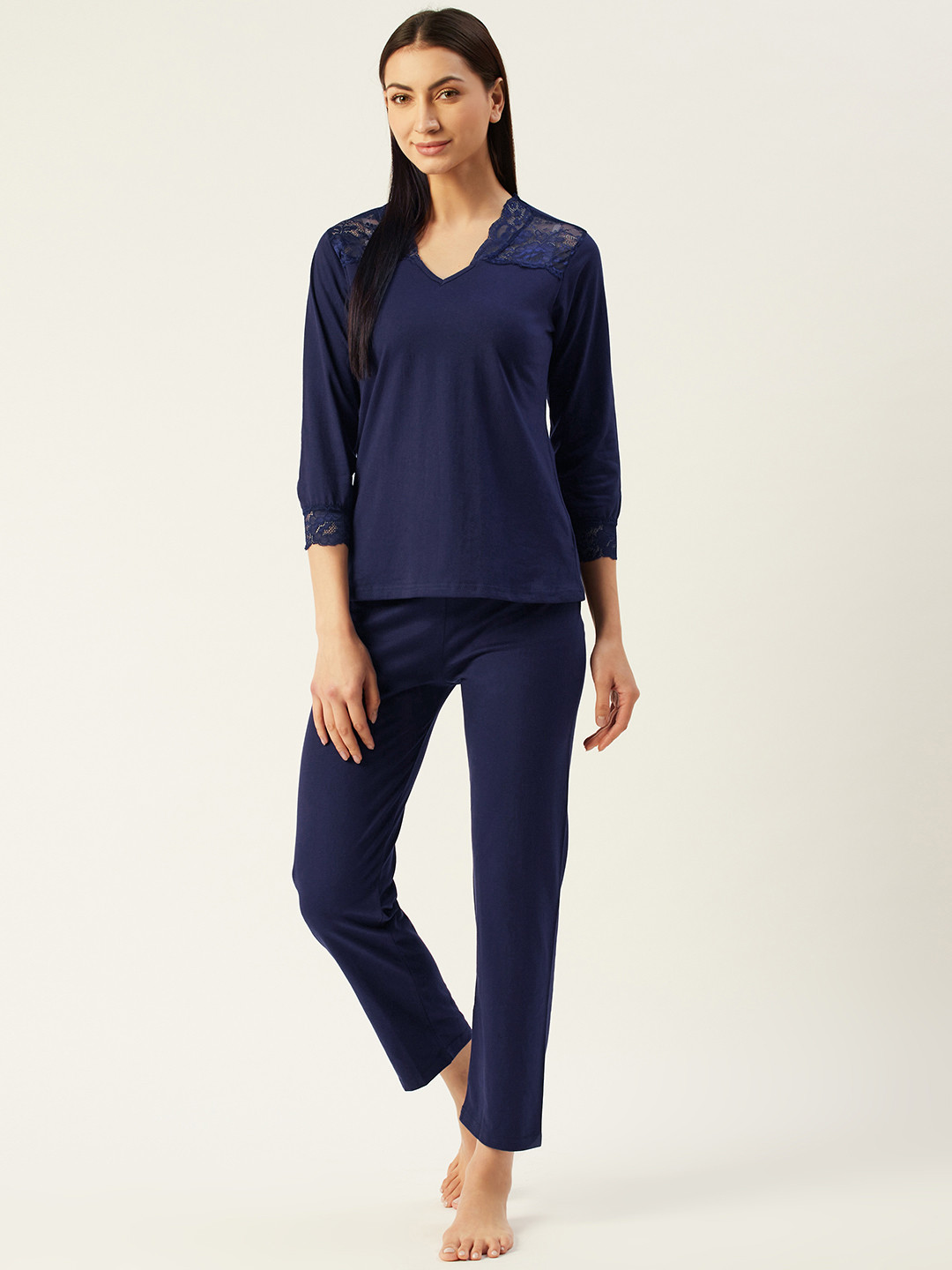 

Klamotten Women Navy Blue Solid Night suit