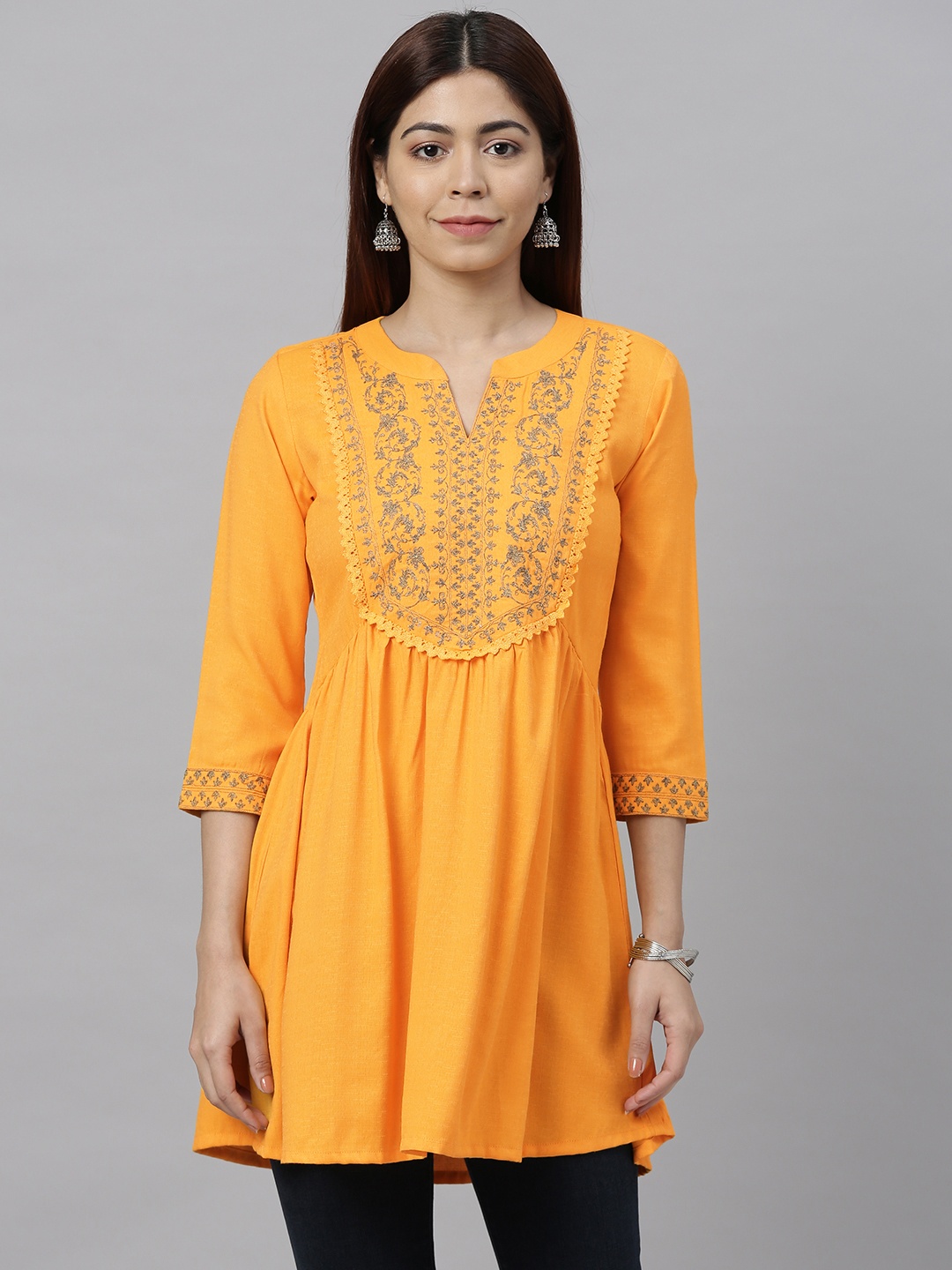 

ETIQUETTE Women Yellow Yoke Design A-Line Kurti