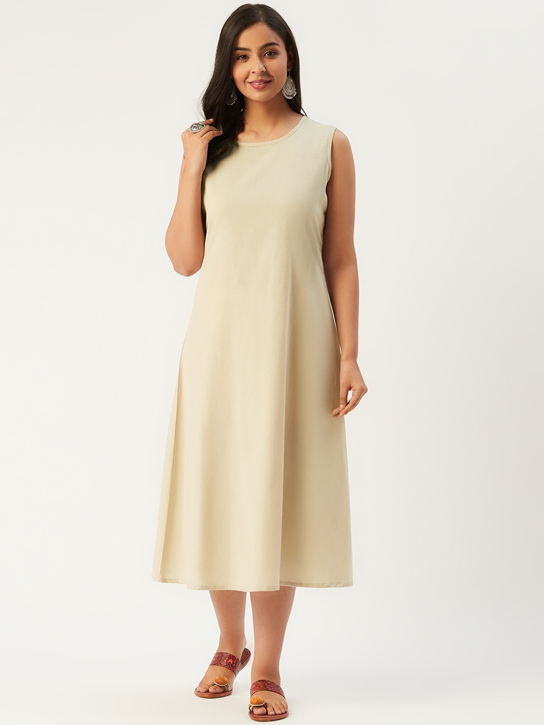 

Molcha Women Beige Solid A-Line Dress