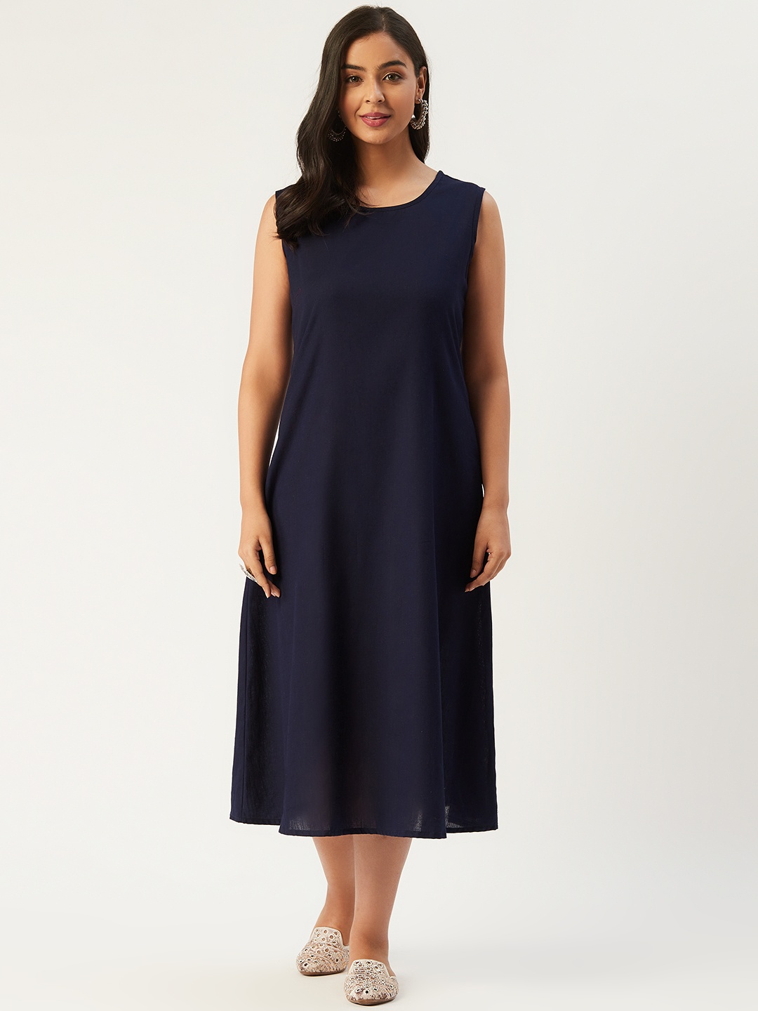 

Molcha Women Navy Blue Solid Midi A-Line Dress