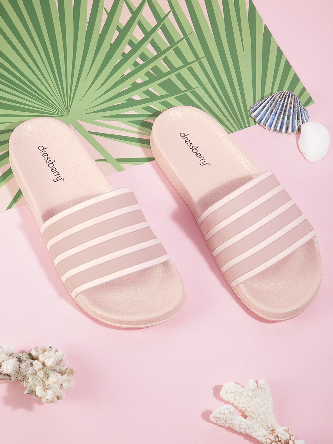 

DressBerry Women Nude-Coloured & White Striped Sliders