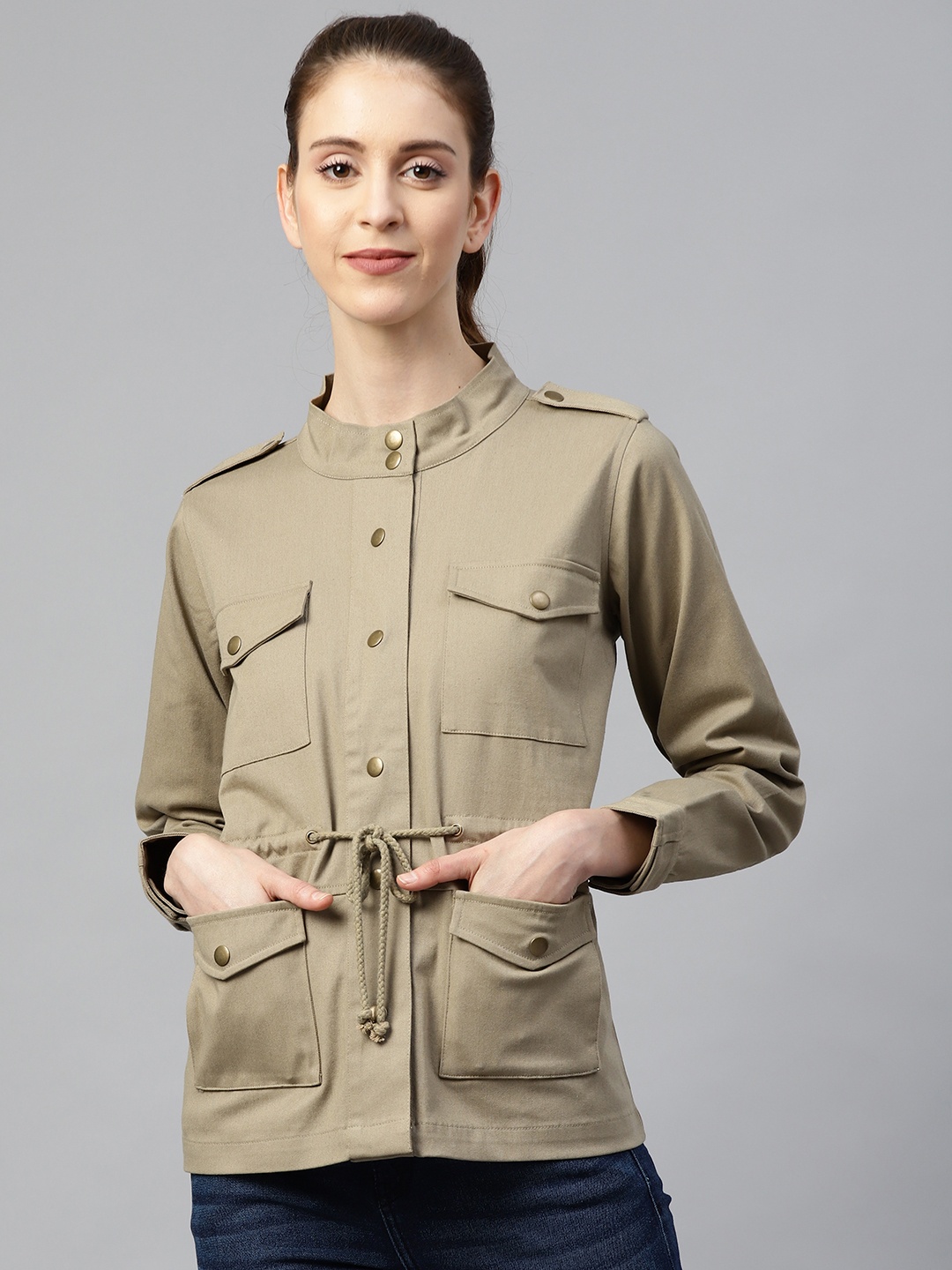 

SASSAFRAS Women Beige Solid Tailored Jacket