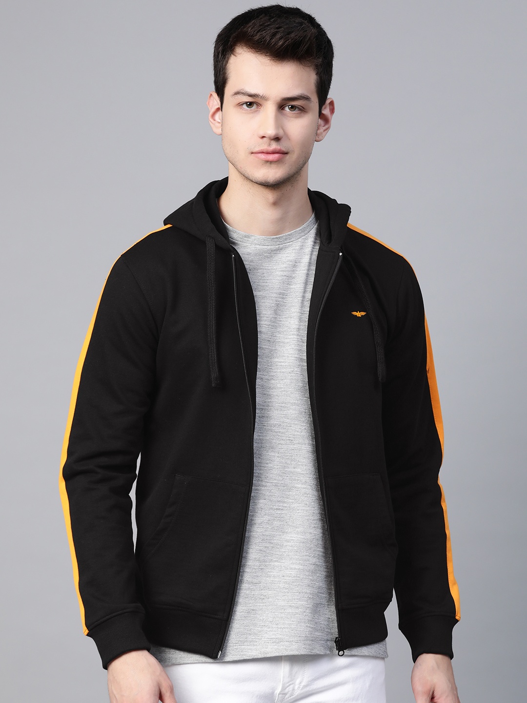 

Park Avenue Men Black Solid Hooded Sweatshirt