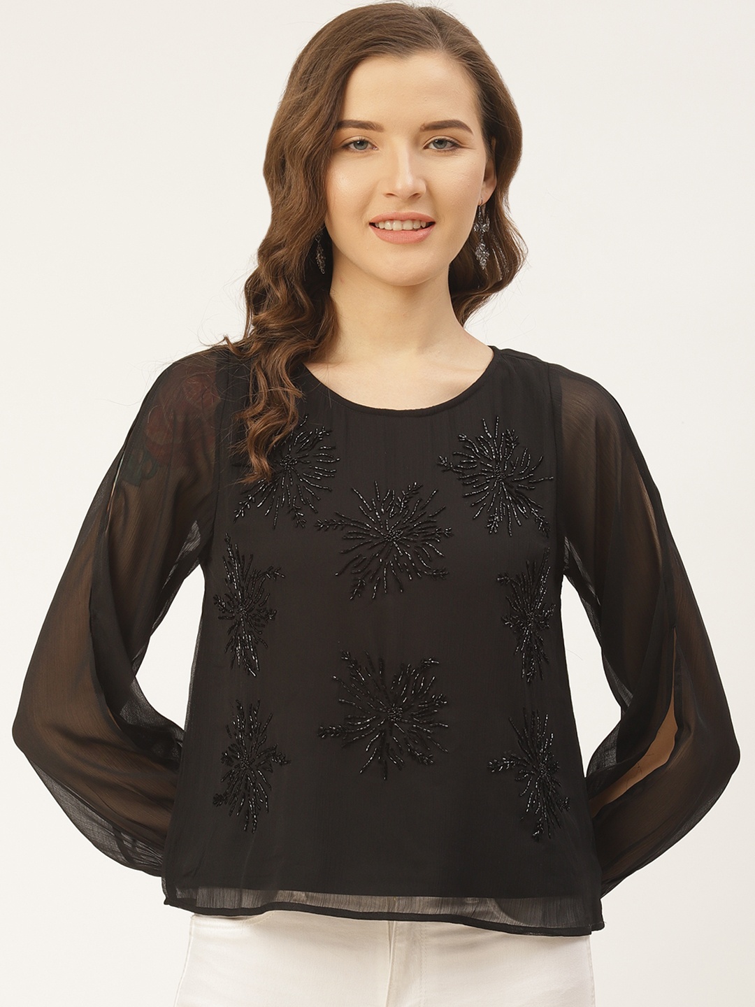 

Antheaa Women Black Embellished Layered Top