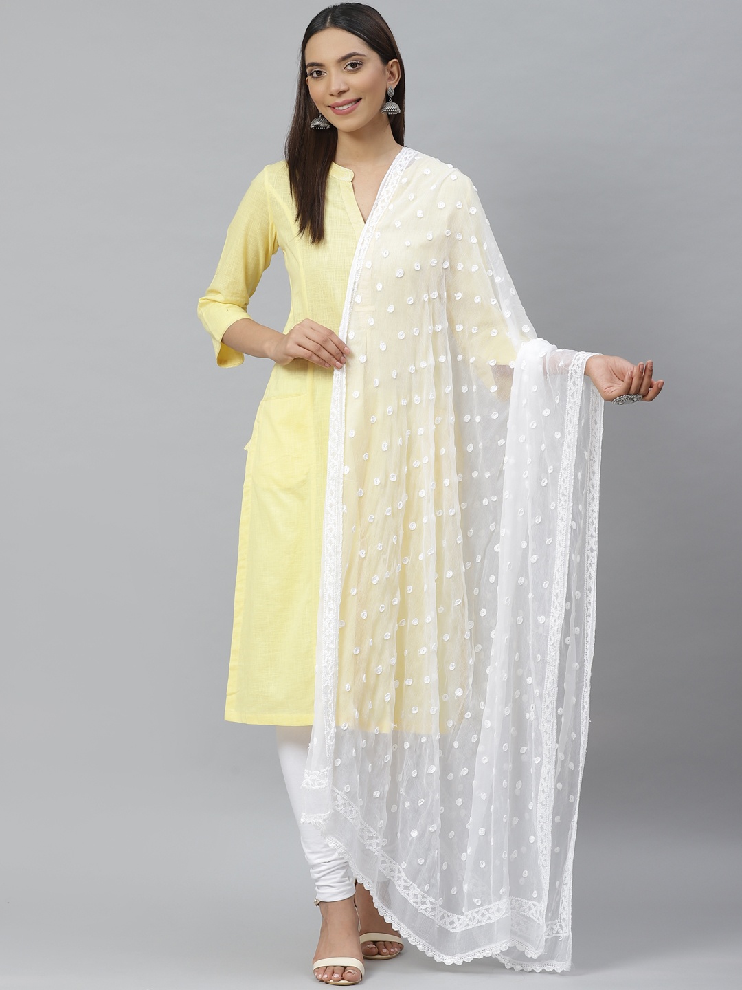 

ADA White Chikankari Hand Embroidered Semi Sheer Sustainable Dupatta