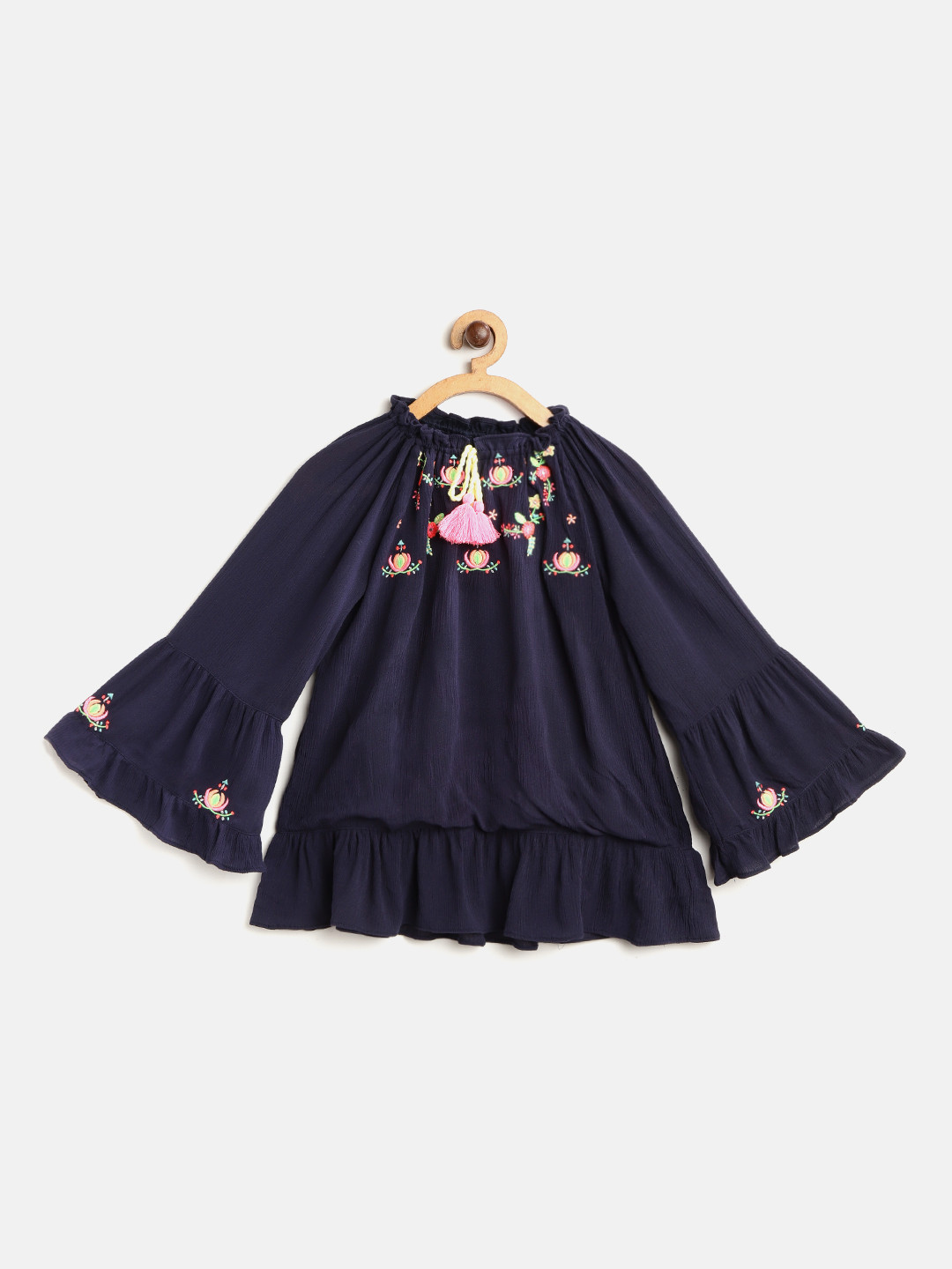 

Natilene Girls Navy Blue Embroidered Top