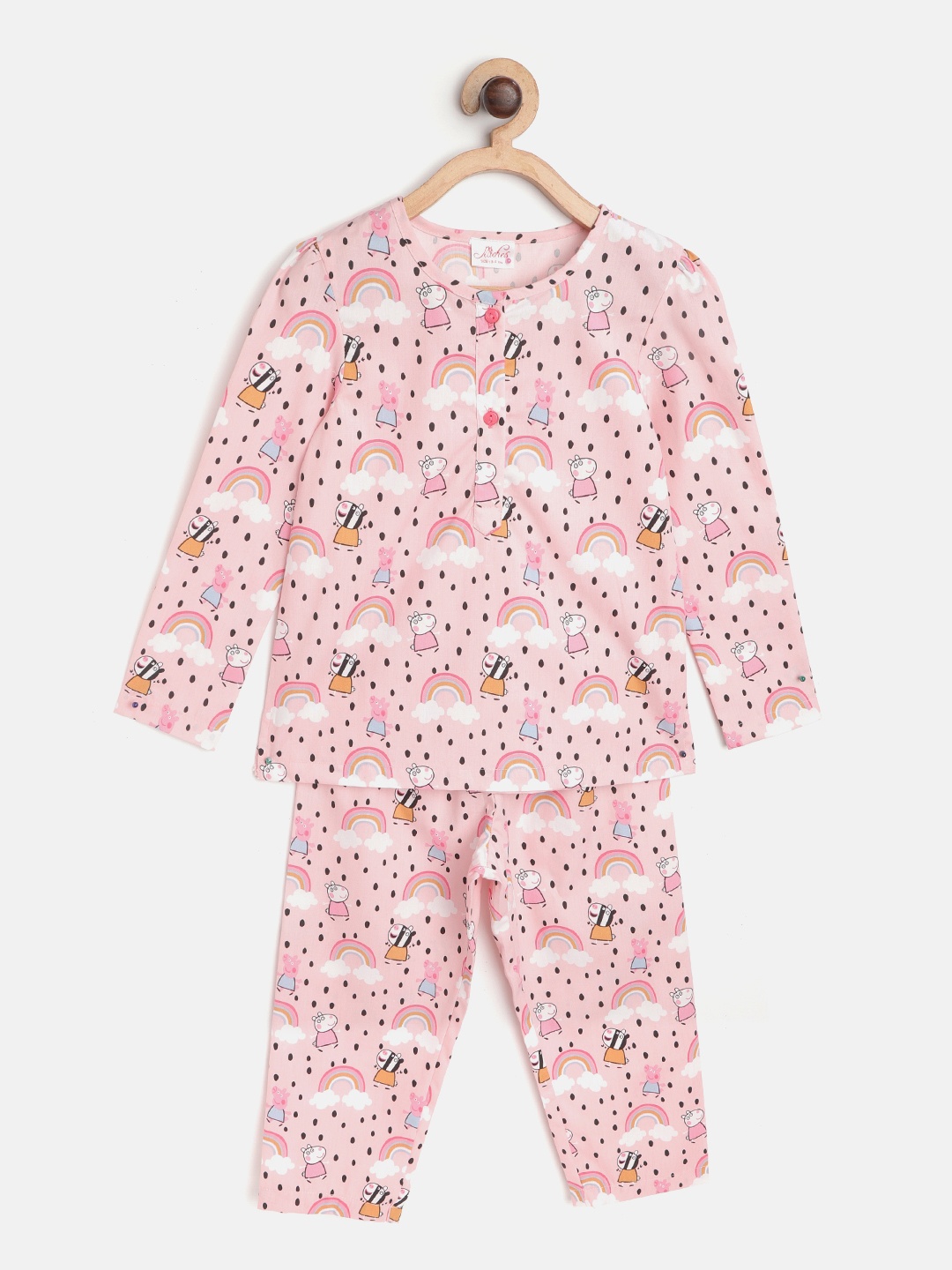 

pspeaches Girls Pink & White Peppa Pig Print Night suit