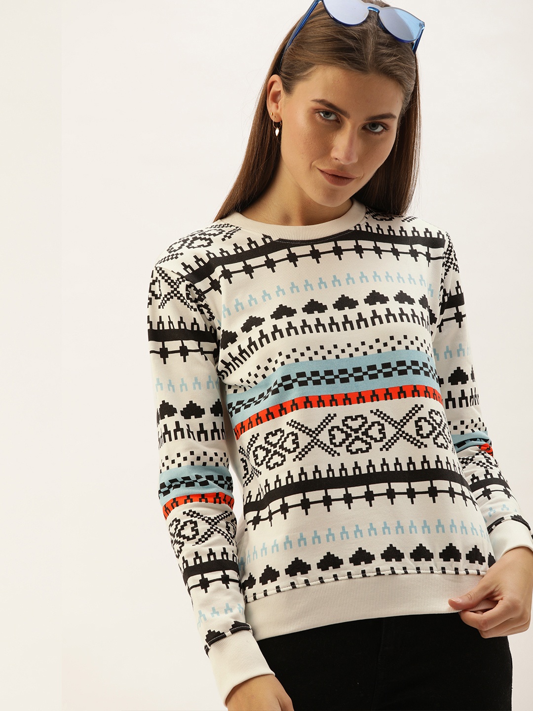 

The Dry State Women Off-White & Black Printed Pullover Sweatshirt