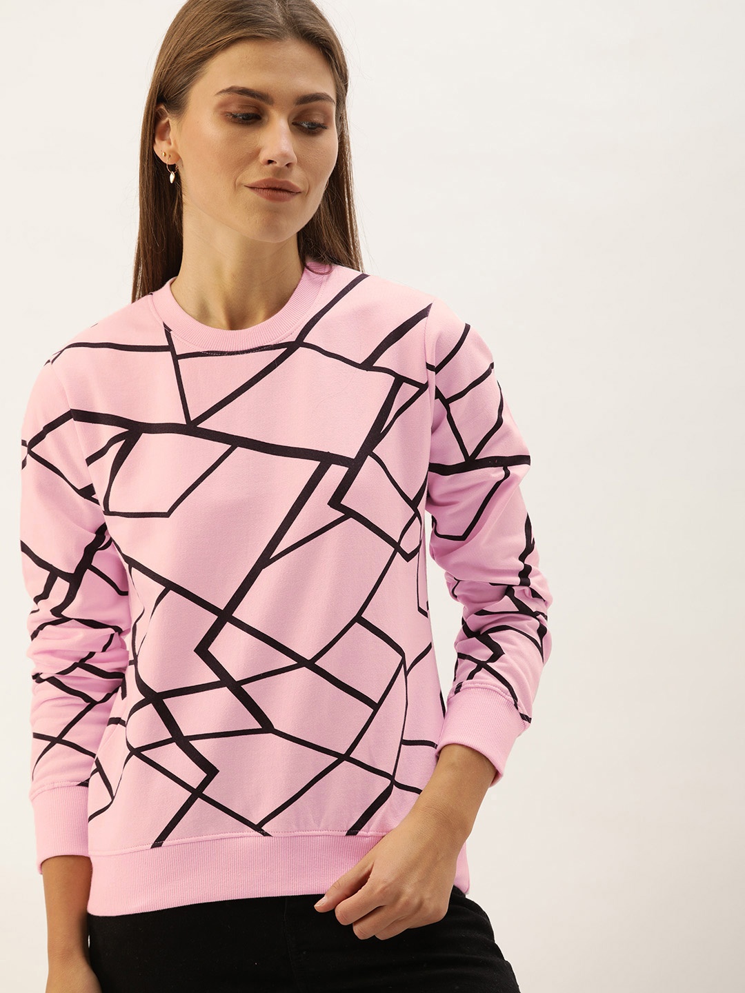 

The Dry State Women Pink & Black Printed Pullover Sweatshirt