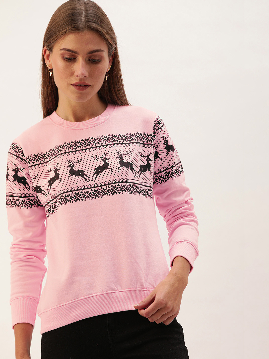 

The Dry State Women Pink & Black Tribal Printed Pullover Sweatshirt
