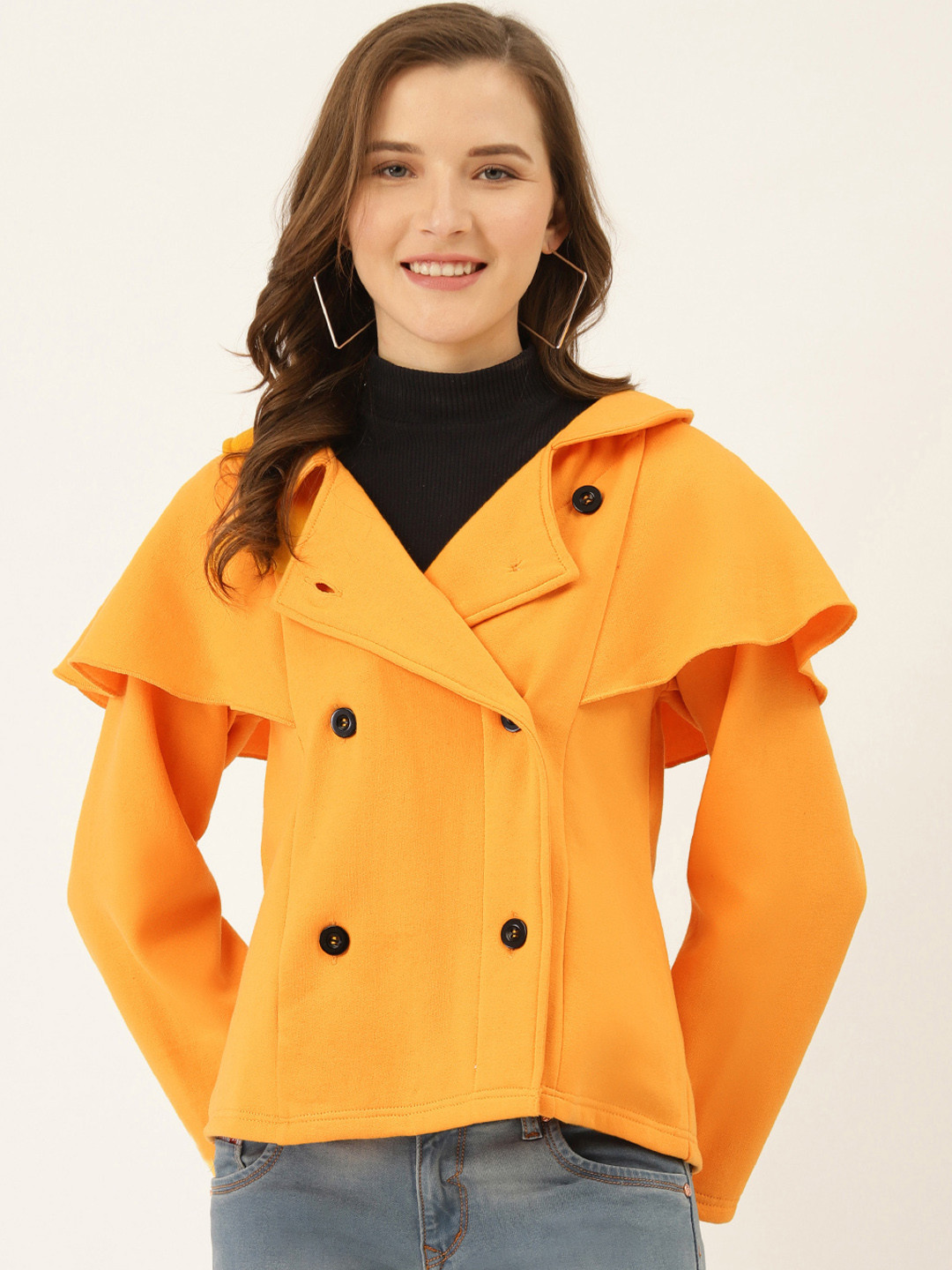 

The Dry State Women Yellow Solid Cape Style Tailored Jacket