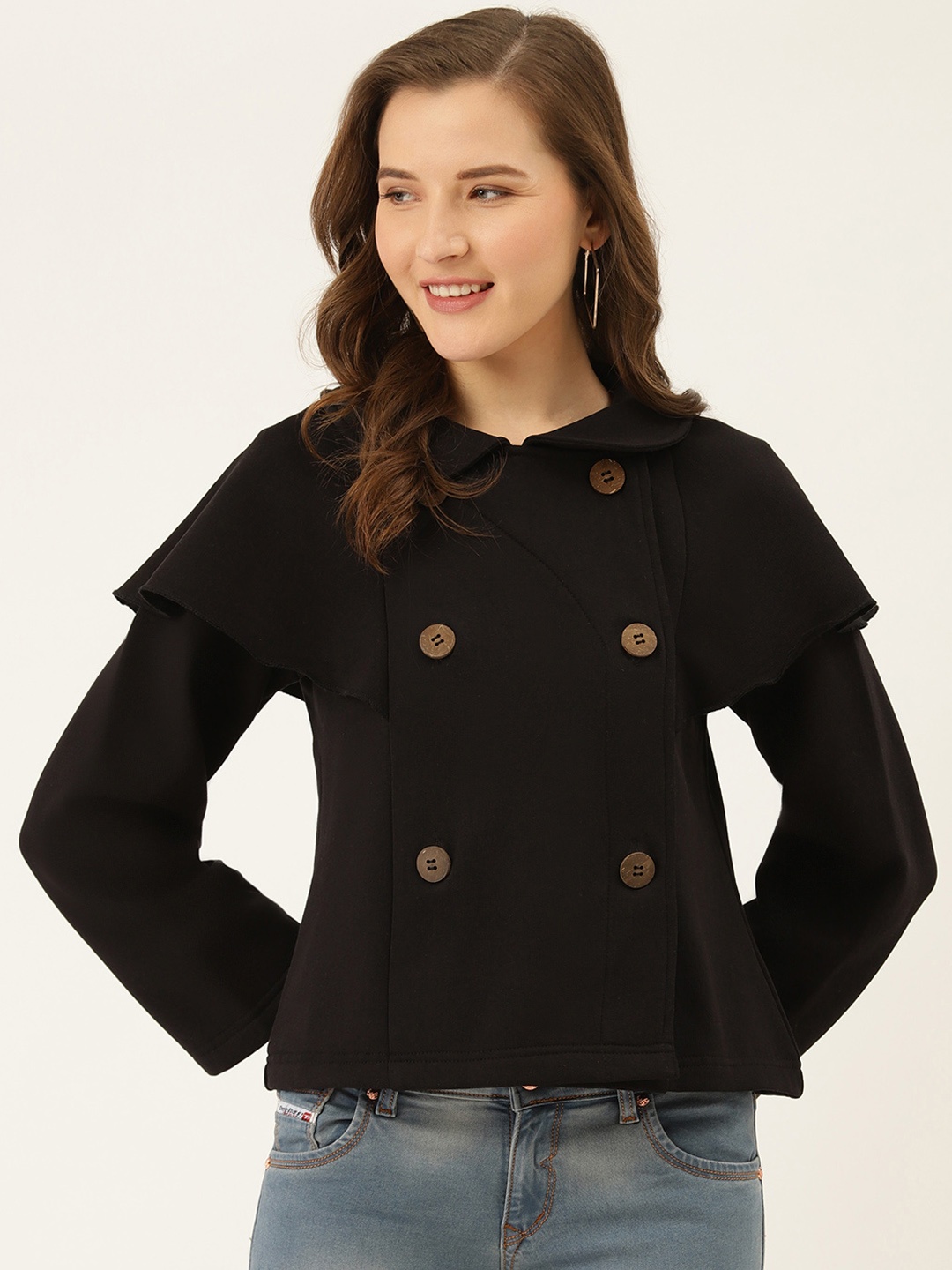 

The Dry State Women Black Solid Cape Style Tailored Jacket