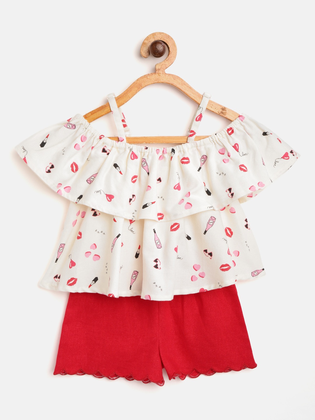 

Nauti Nati Girls Off-White & Red Printed Top with Shorts