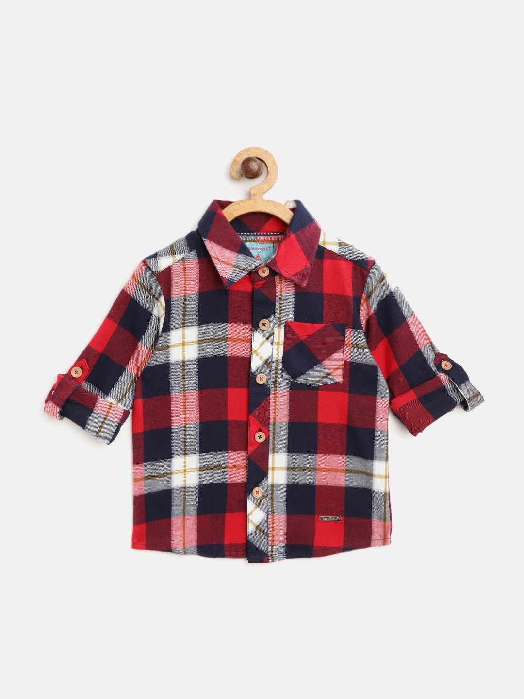 

Nauti Nati Boys Red & Navy Blue Regular Fit Checked Casual Shirt