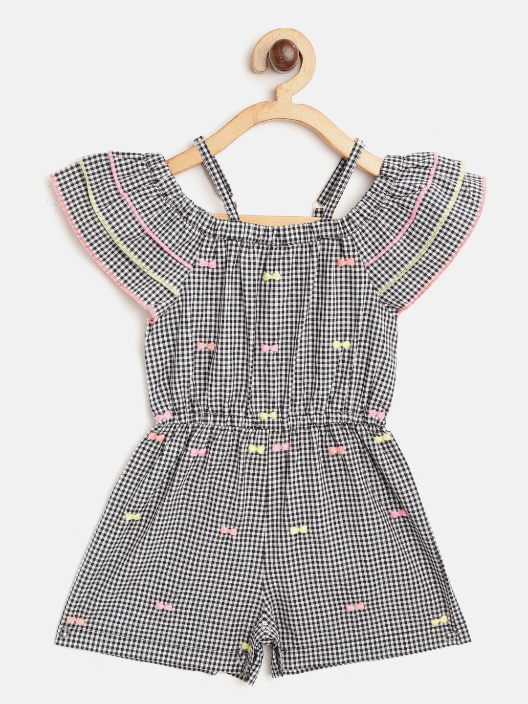 

Nauti Nati Girls Black & White Checked Playsuit with Bow Embroidered Detail