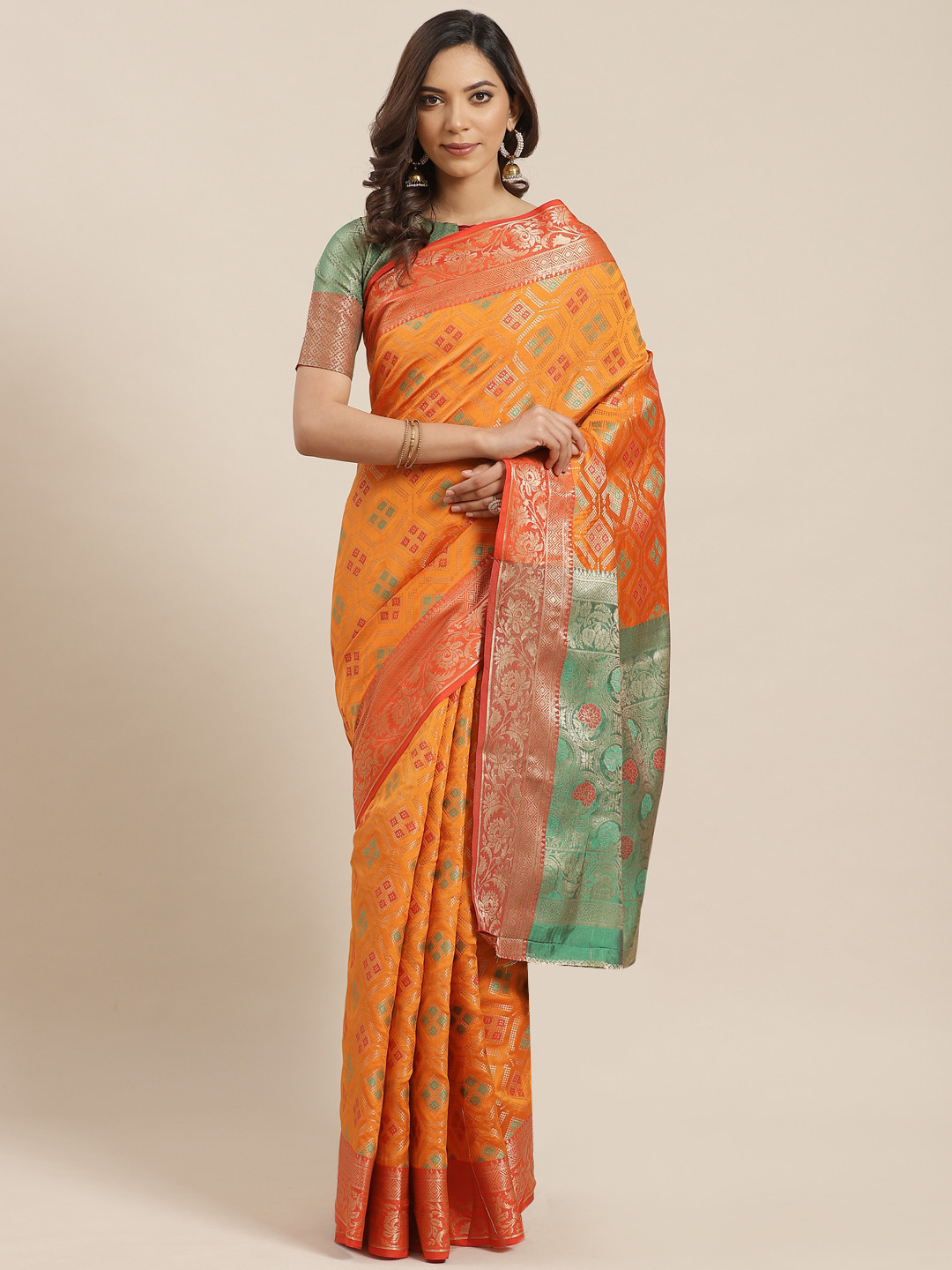 

Mitera Orange & Golden Woven Design Banarasi Saree