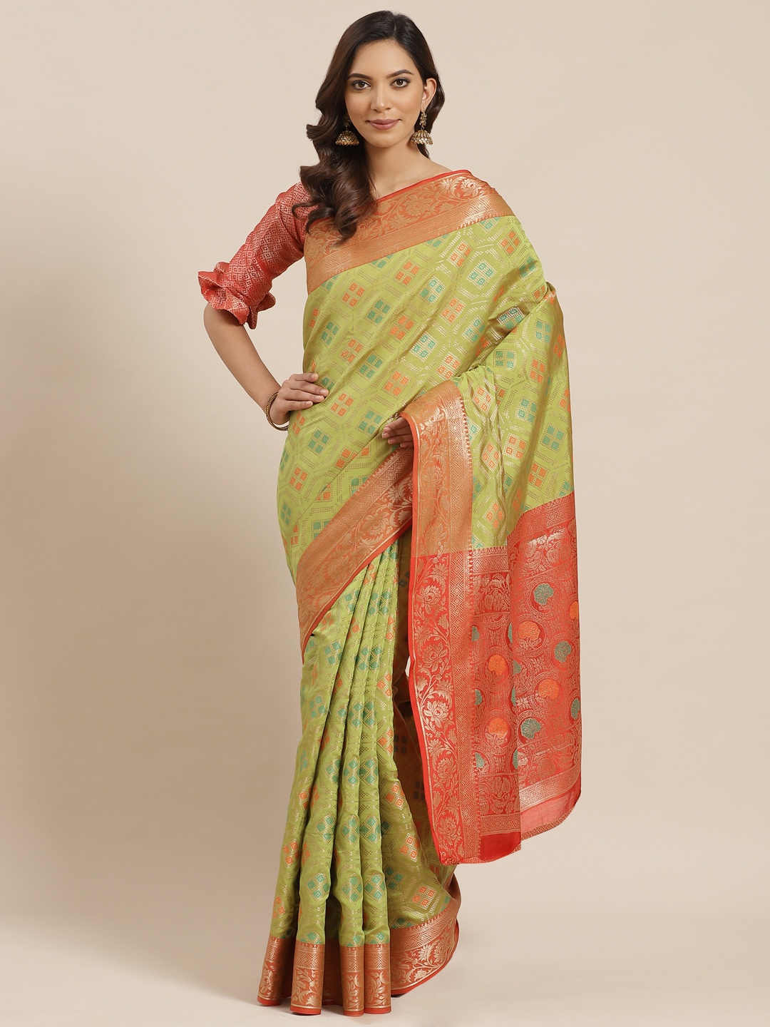 

Mitera Green & Golden Zari Woven Design Banarasi Saree