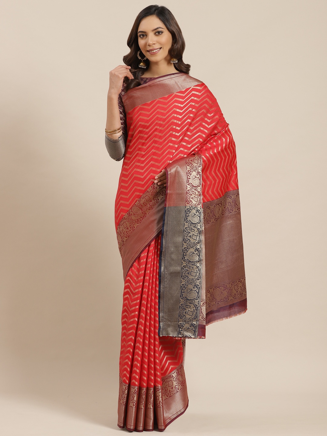 

Blissta Red & Golden Woven Design Banarasi Saree