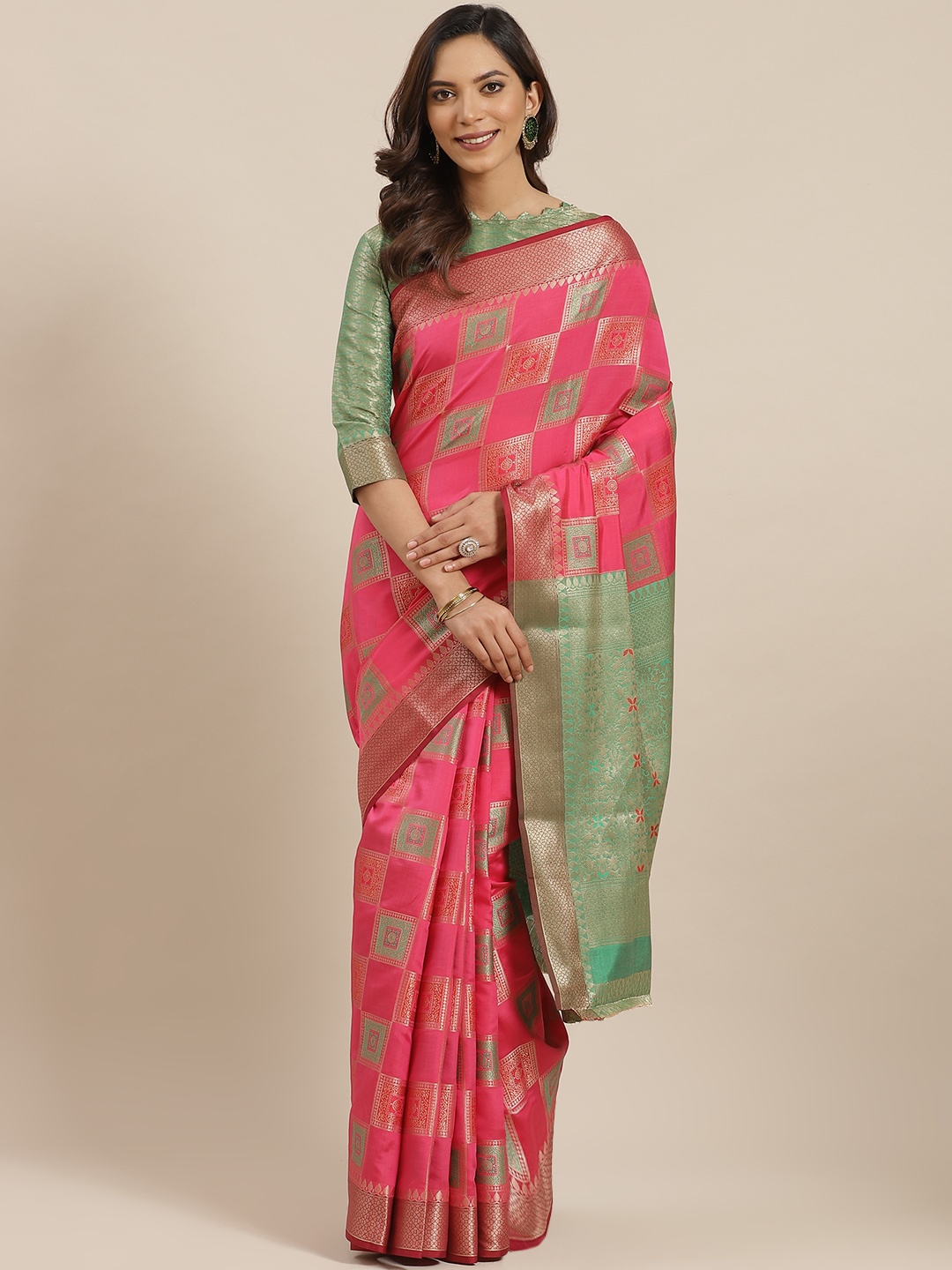 

Mitera Pink & Golden Woven Design Banarasi Saree