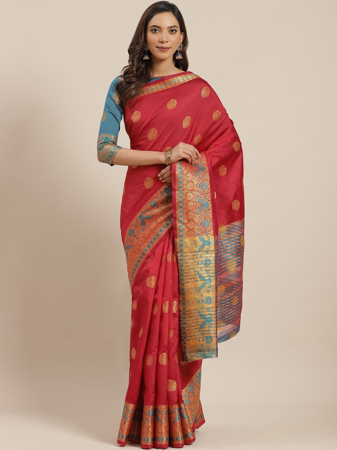 

Blissta Red & Golden Zari Woven Design Banarasi Saree