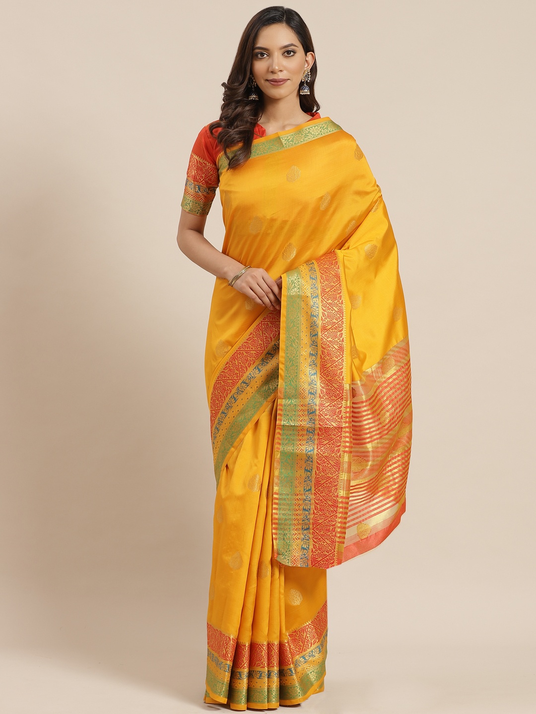 

Mitera Mustard Yellow & Golden Zari Woven Design Banarasi Saree