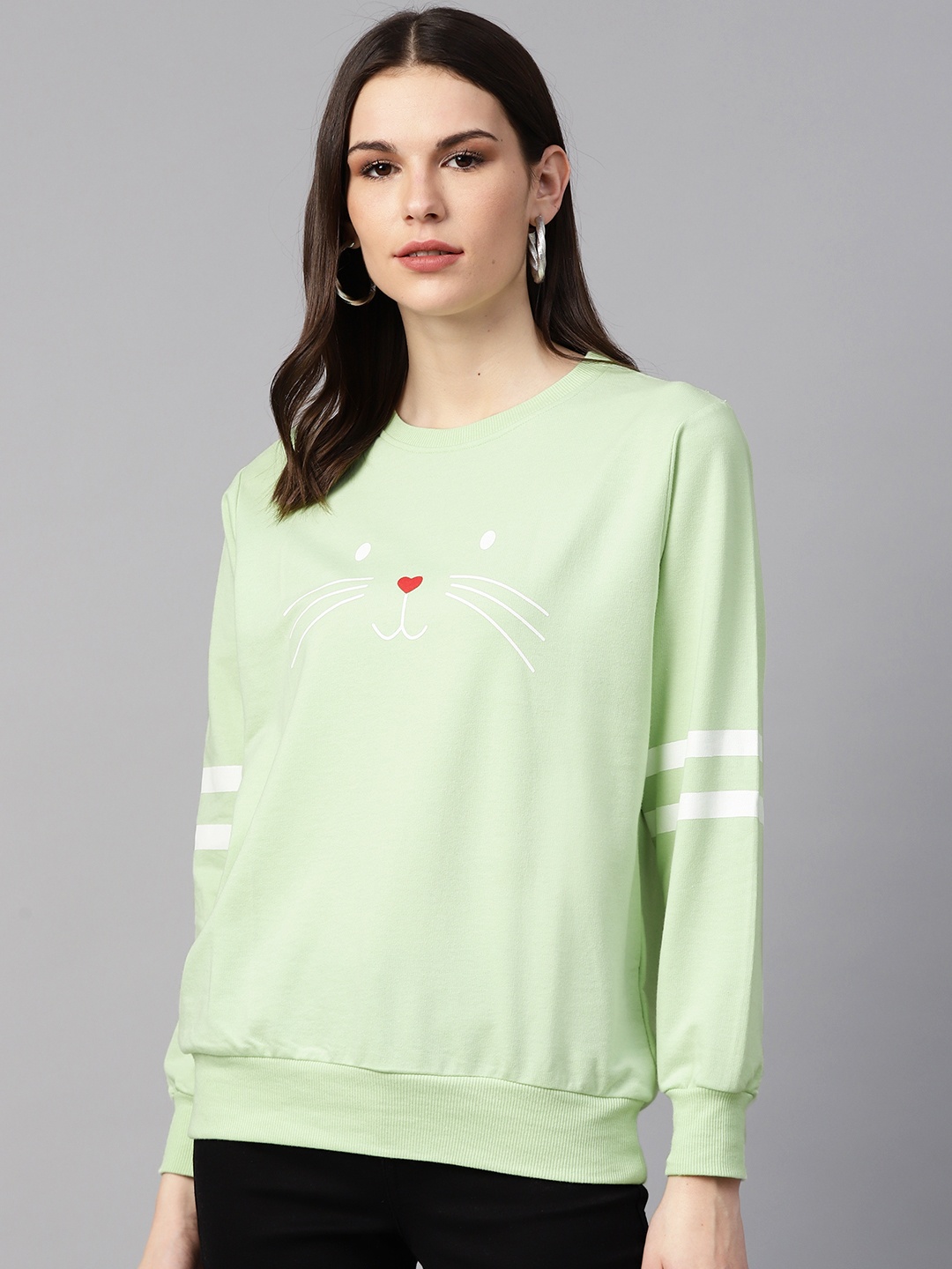 

plusS Women Lime Green & White Printed Sweatshirt