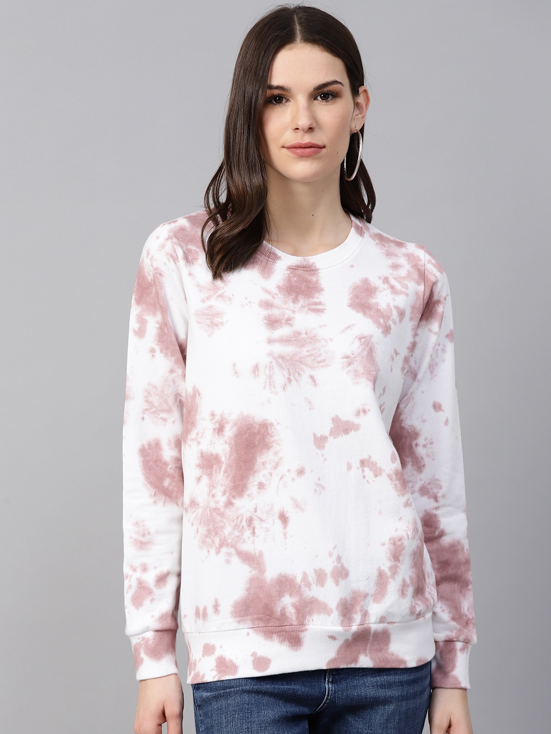 

plusS Women White & Mauve Tie & Dye Print Sweatshirt