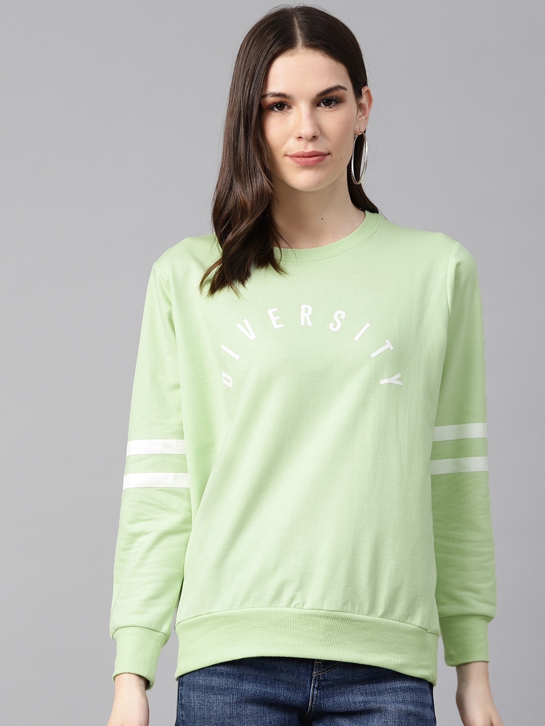 

plusS Women Lime Green & White Printed Sweatshirt