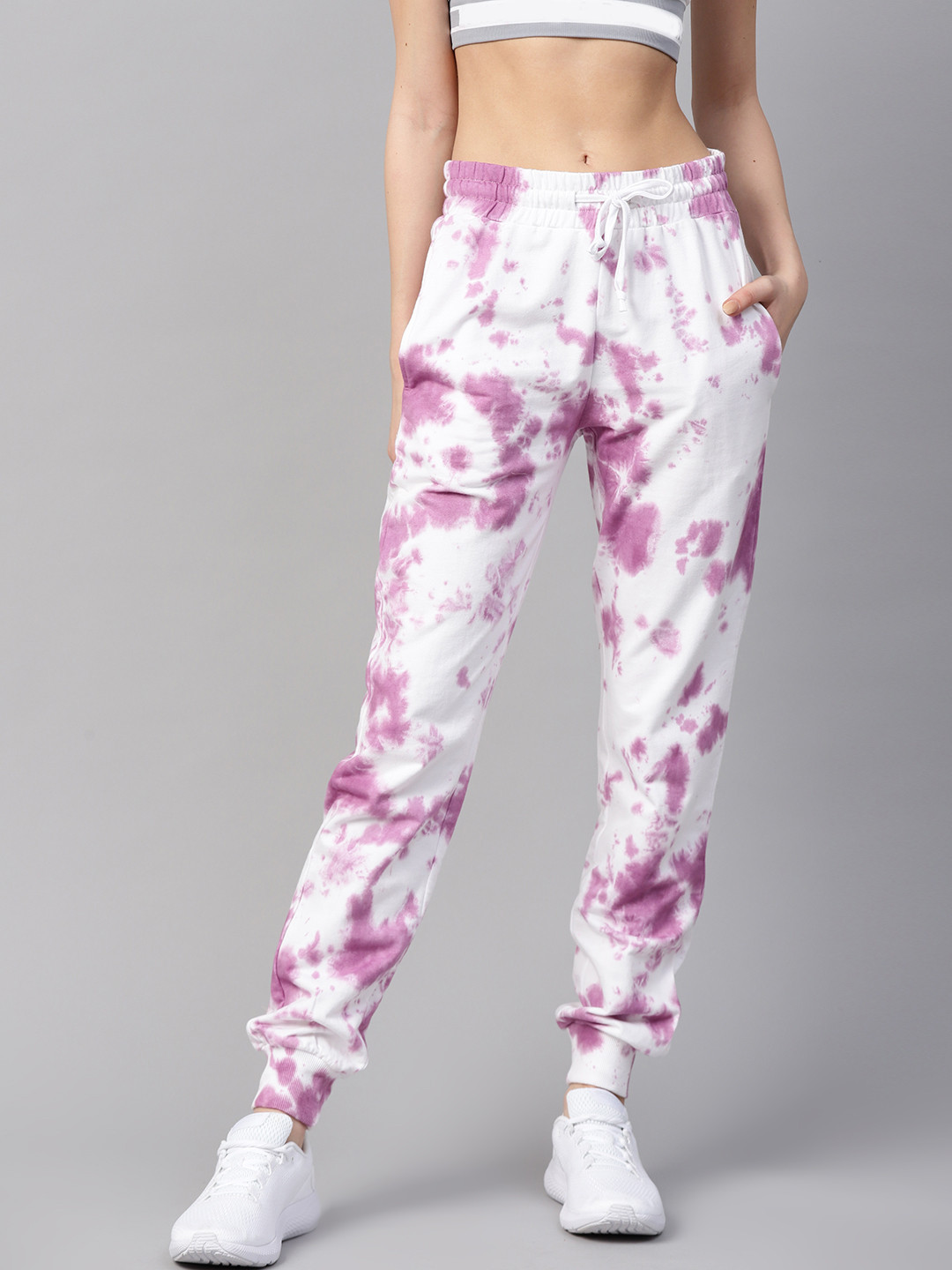 

plusS Women White & Purple Dyed Joggers