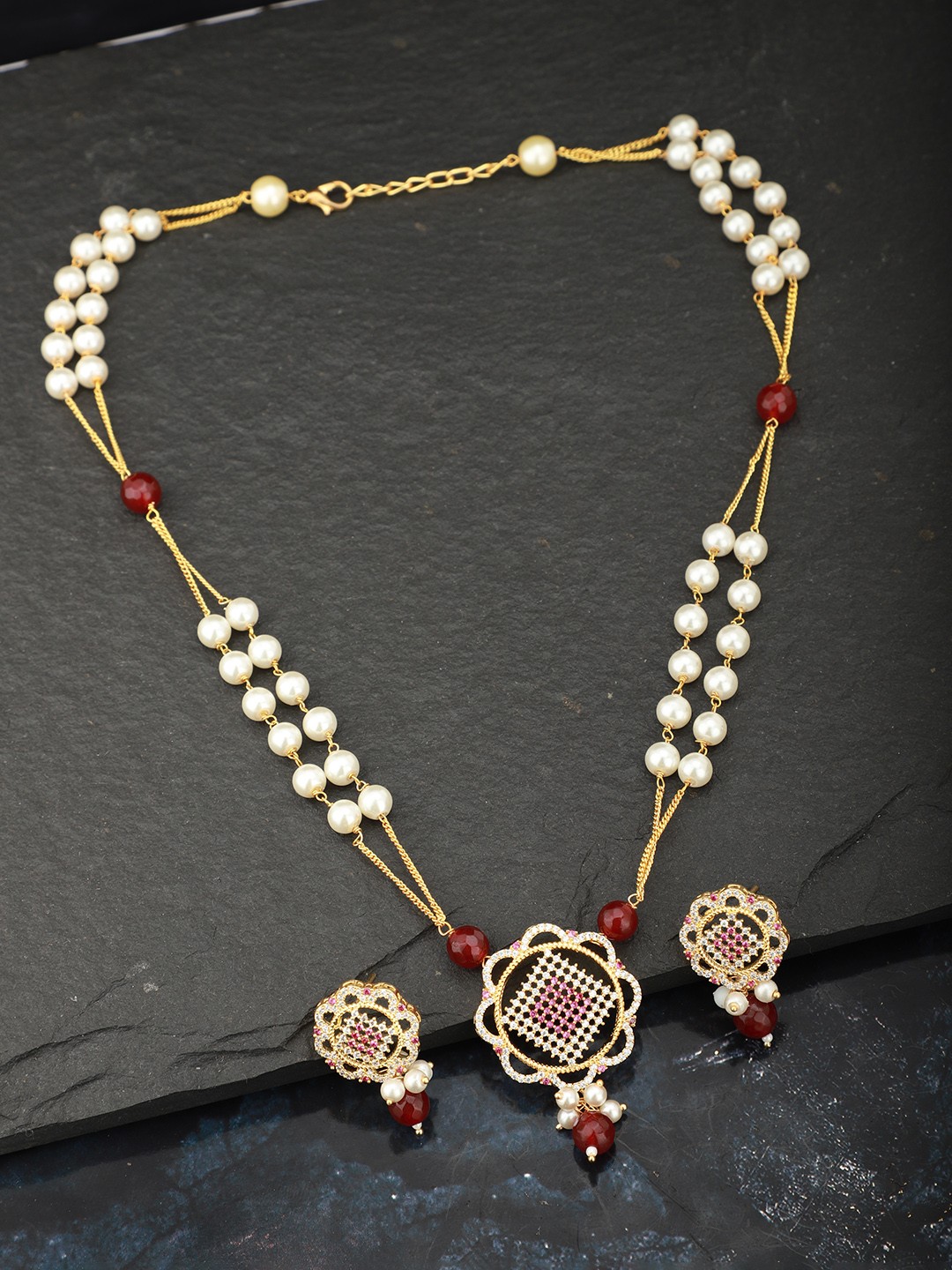 

Carlton London Off-White & Maroon Gold-Plated Beaded Handcrafted Jewellery Set