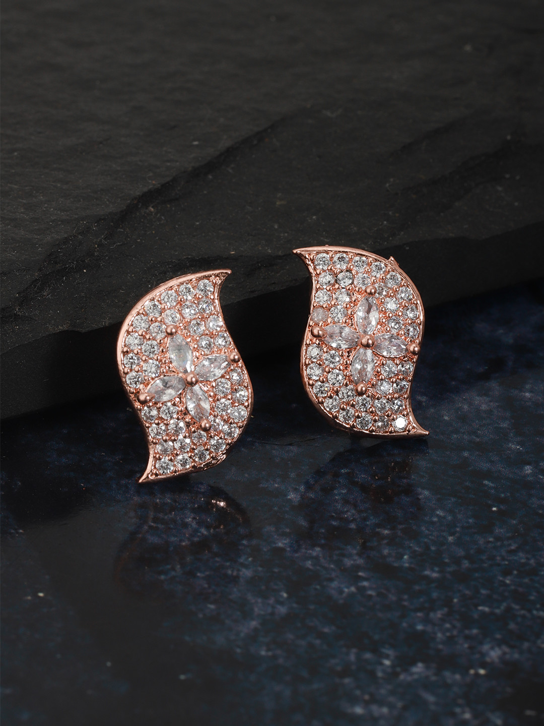 

Carlton London Rose Gold-Plated CZ Floral Handcrafted Studs