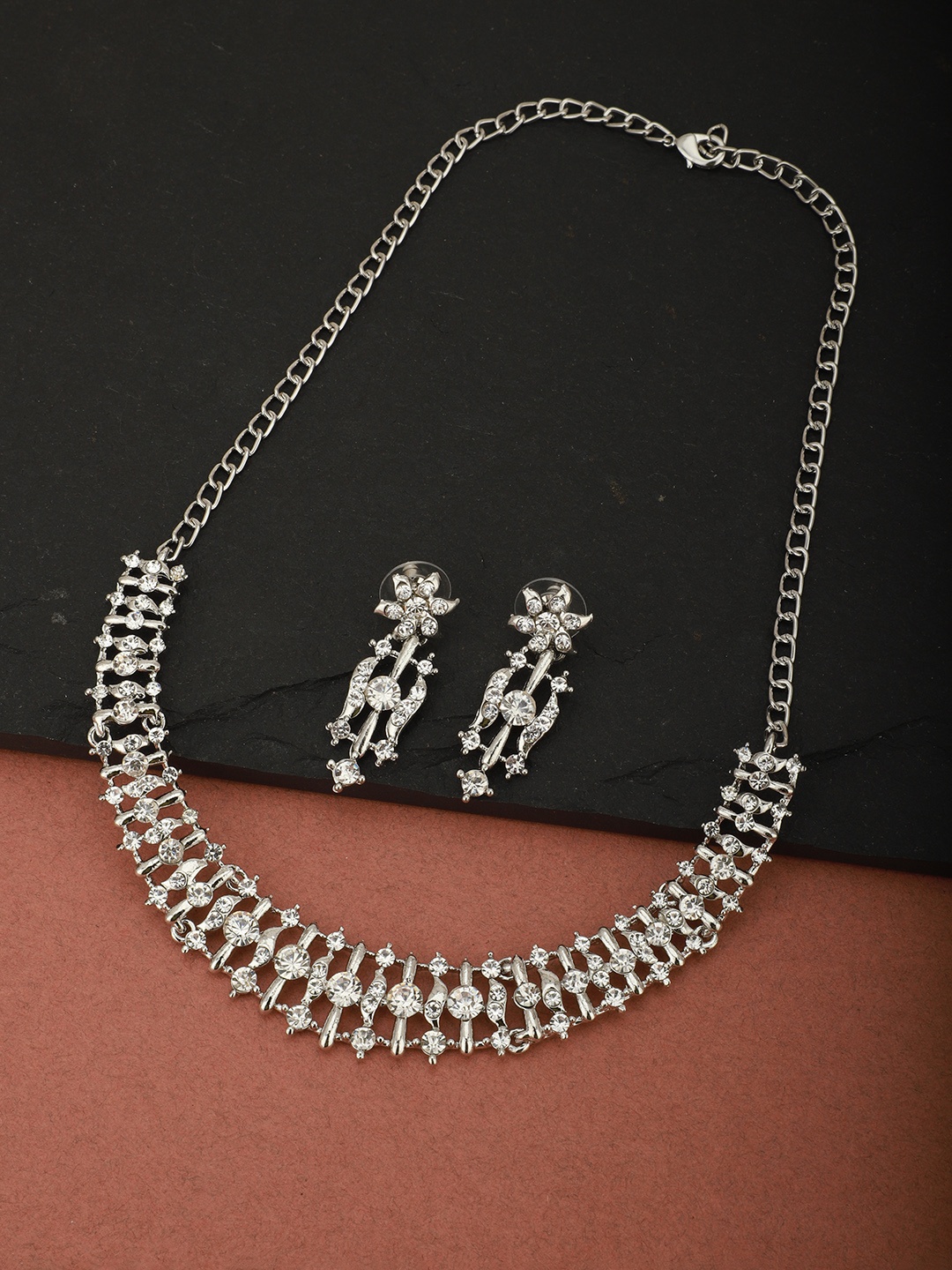 

Carlton London Silver-Plated Rhodium-Plated CZ-Studded Handcrafted Jewellery Set