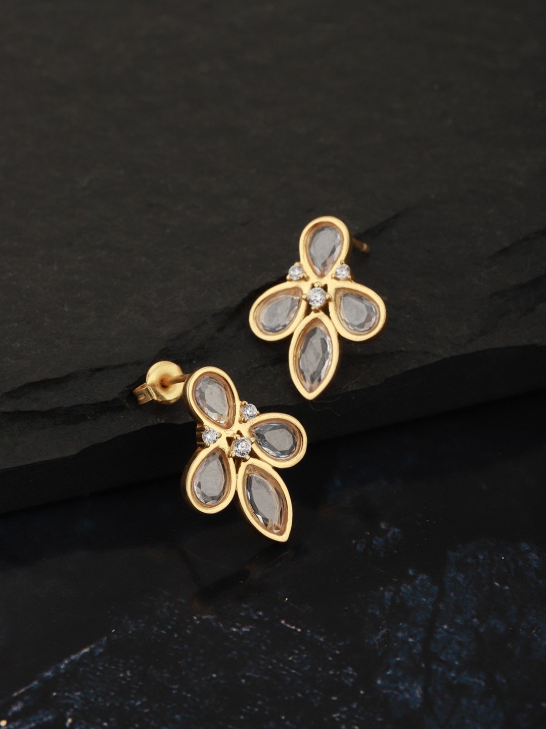 

Carlton London Gold-Plated Stone-Studded Classic Drop Earrings