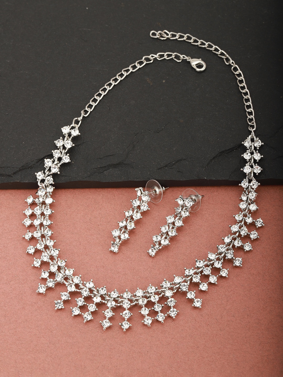 

Carlton London Silver-Plated Rhodium-Plated CZ-Studded Handcrafted Jewellery Set
