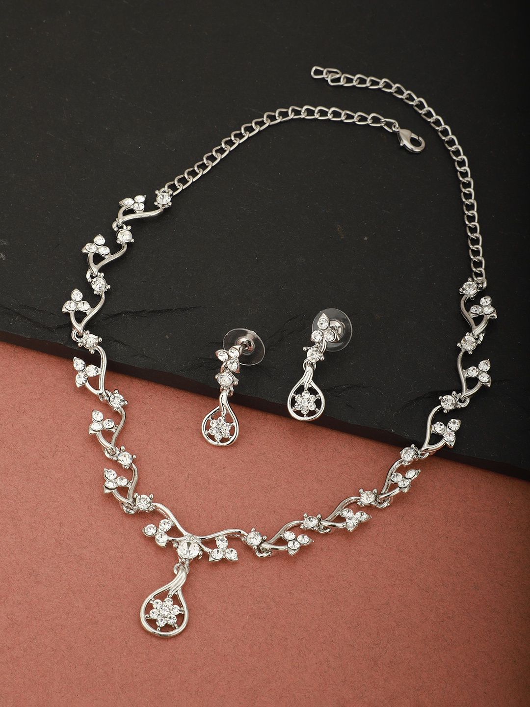 

Carlton London Silver-Plated Rhodium-Plated CZ-Studded Handcrafted Jewellery Set