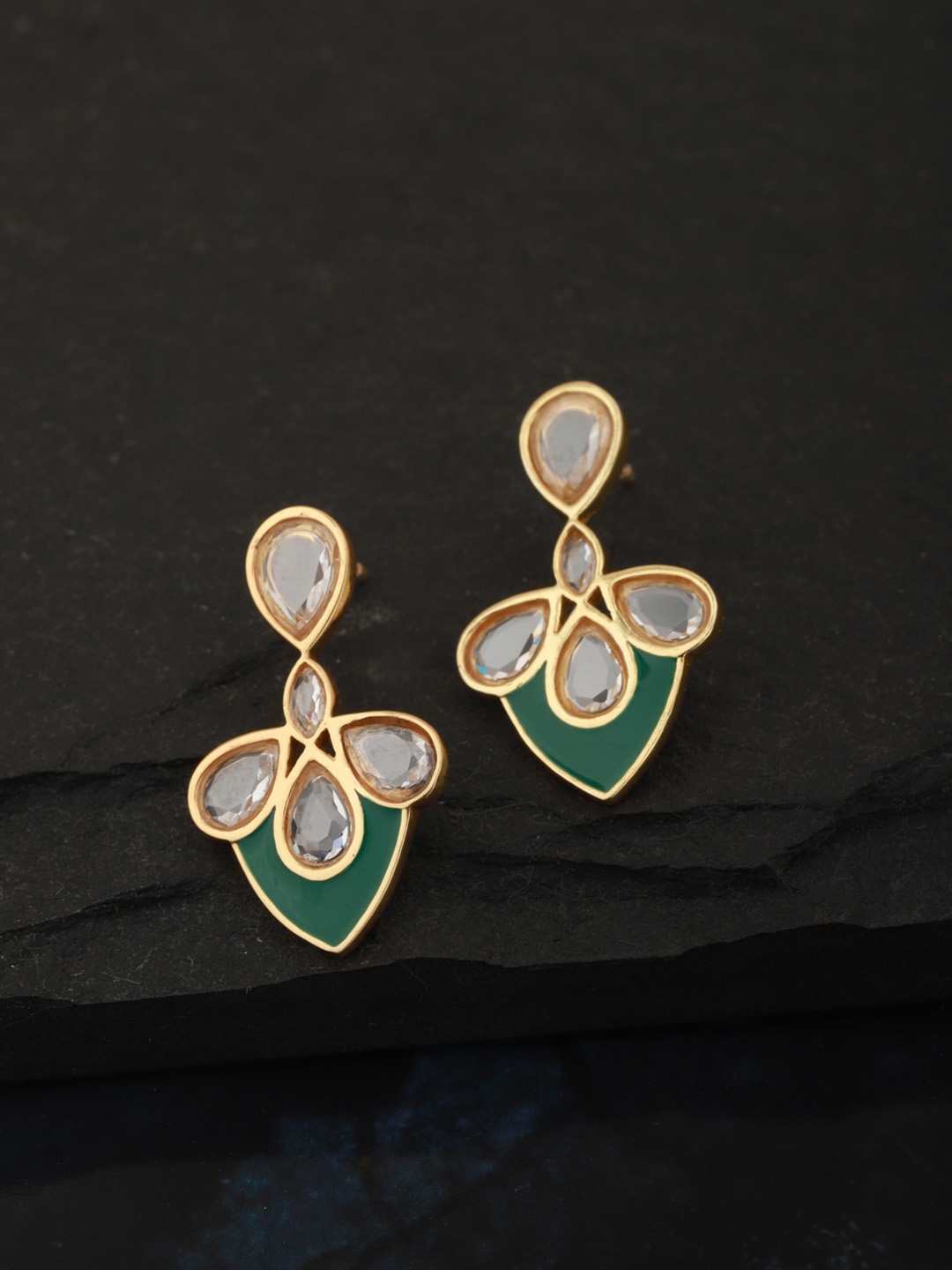 

Carlton London Transparent & Green Gold-Plated Contemporary Drop Earrings