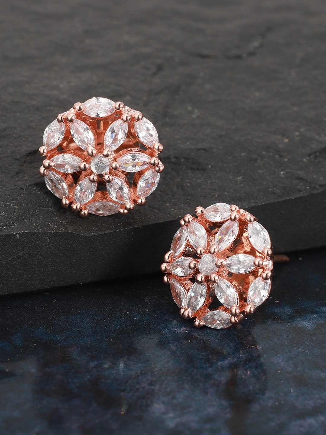 

Carlton London Rose Gold-Plated CZ Studded Handcrafted Floral Studs