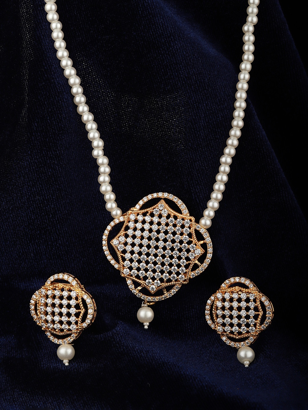 

Carlton London Off-White Gold-Plated Beaded CZ-Studded Handcrafted Jewellery Set