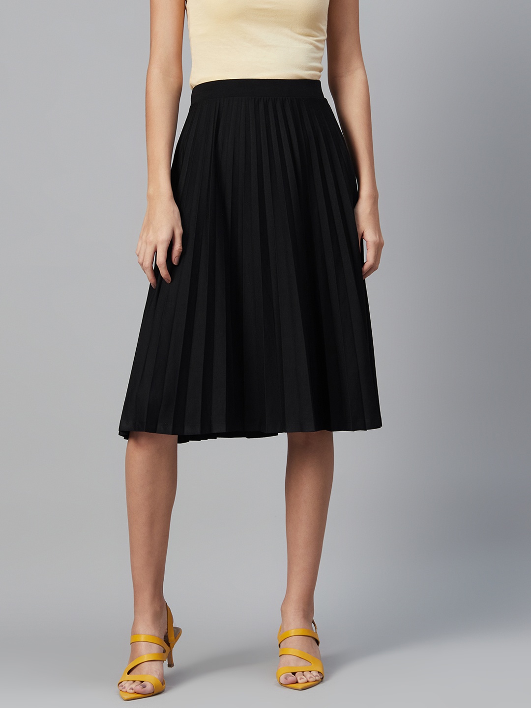 

Marks & Spencer Women Black Solid Accordion Pleated A-Line Skirt