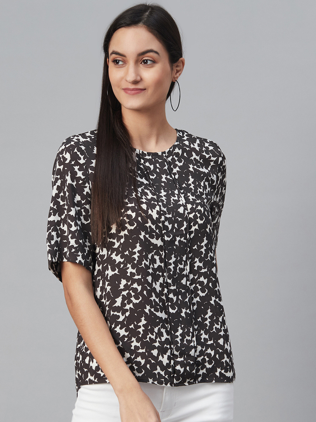 

Marks & Spencer Women Black & White Abstract Printed Top