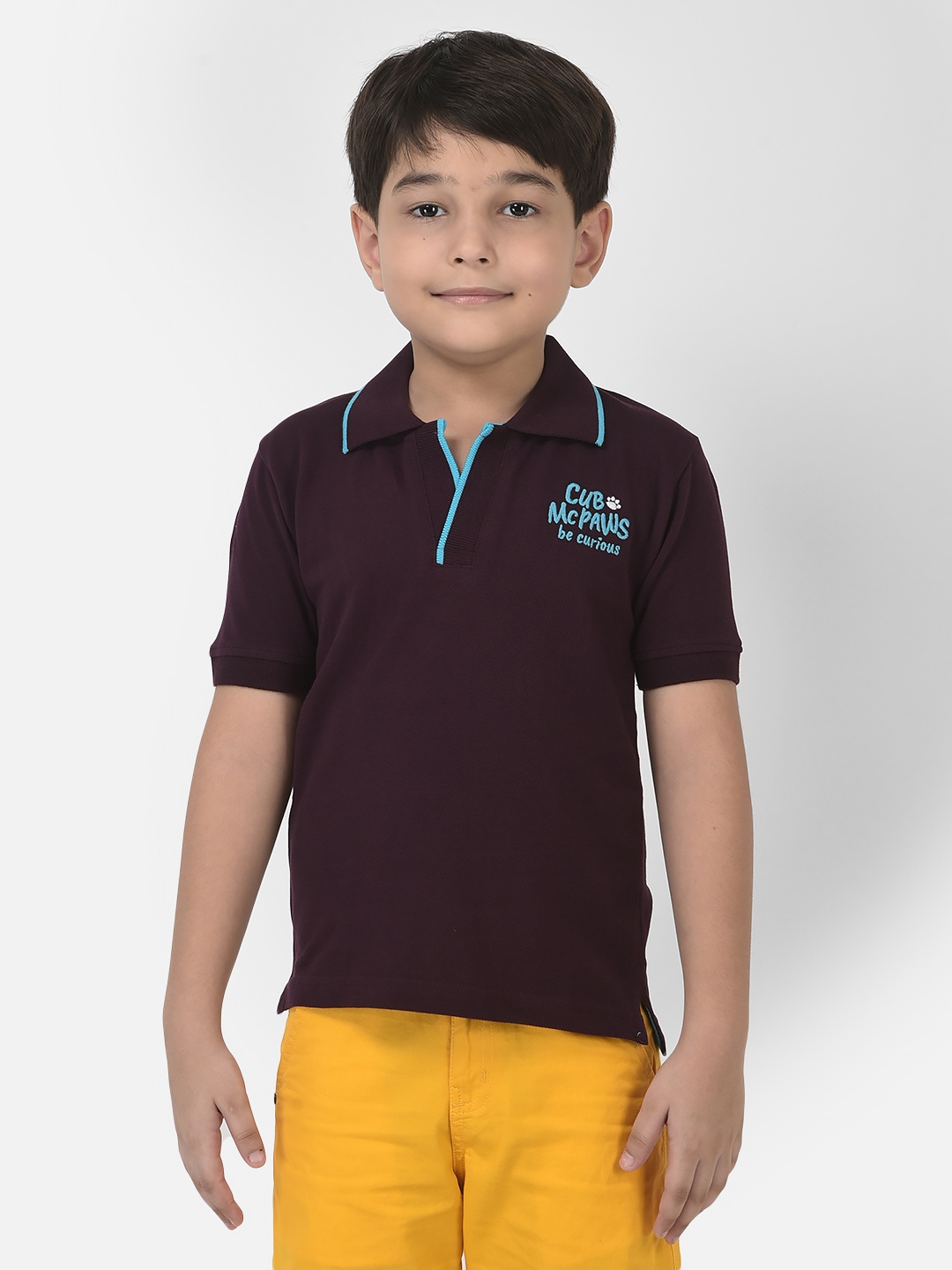 

Cub McPaws Boys Burgundy Solid Polo Collar T-shirt