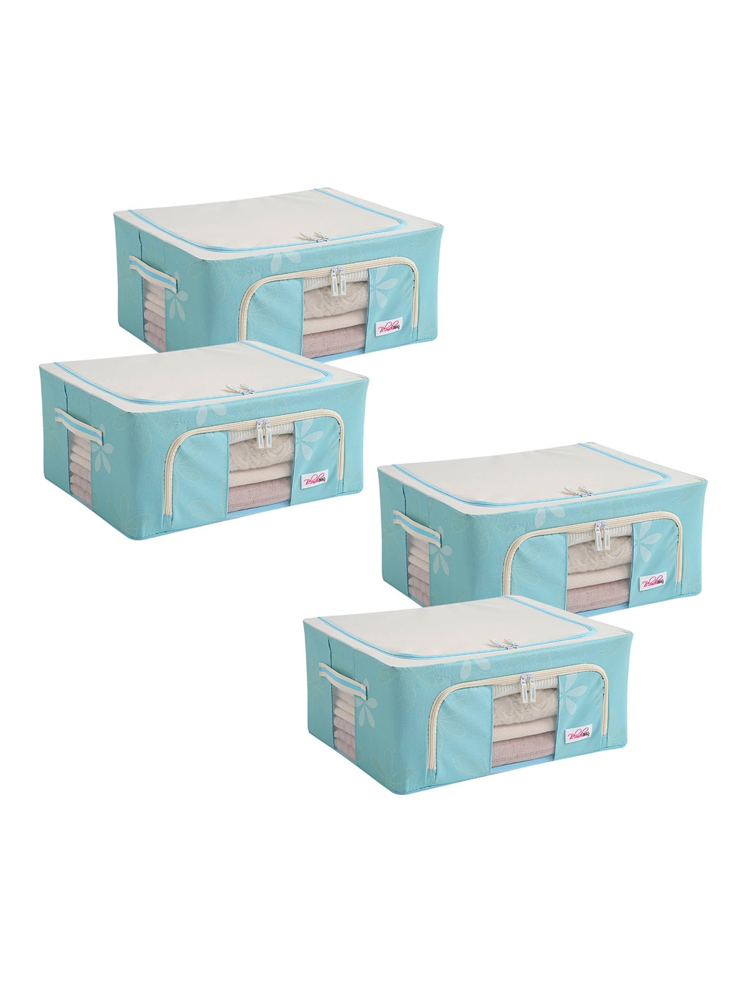 

BlushBees Set of 4 Blue Printed Foldable Storage Boxes With Transparent Window